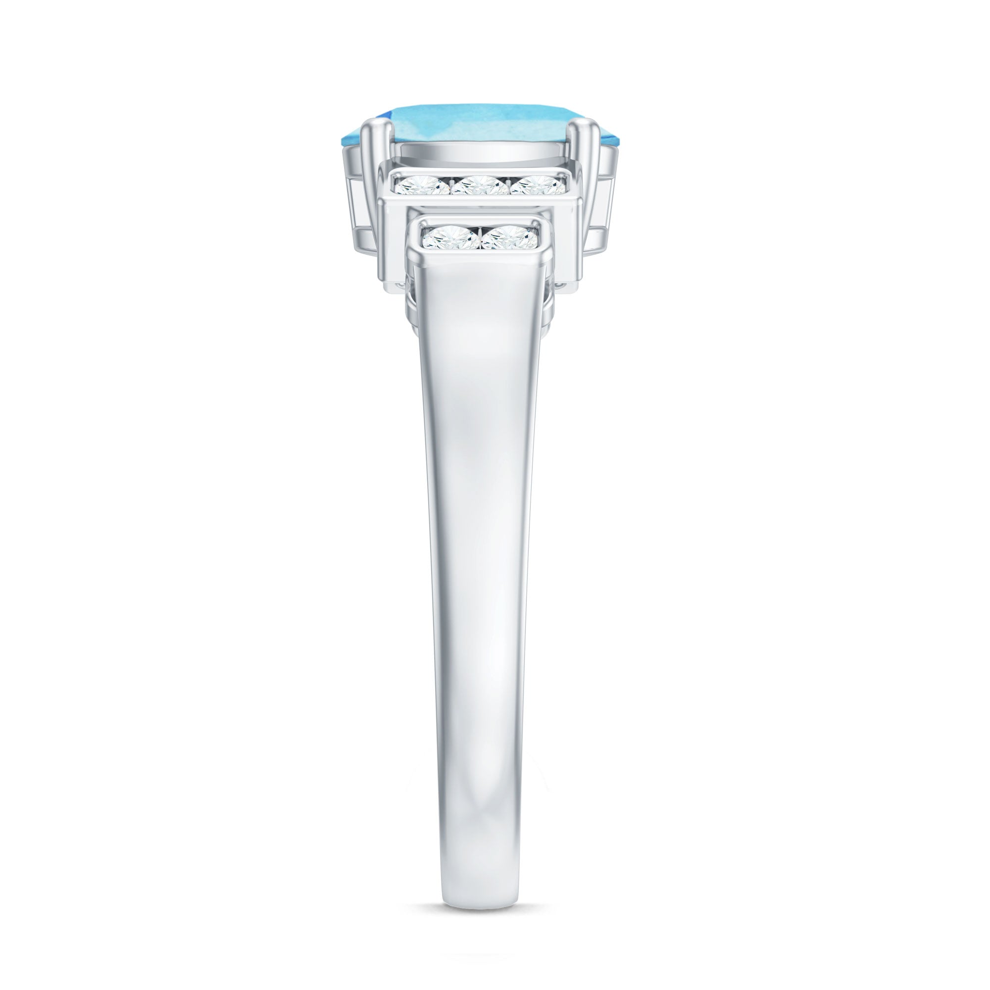 Rosec Jewels-Real 6X8mm Aquamarine Statement Engagement Ring with Diamond