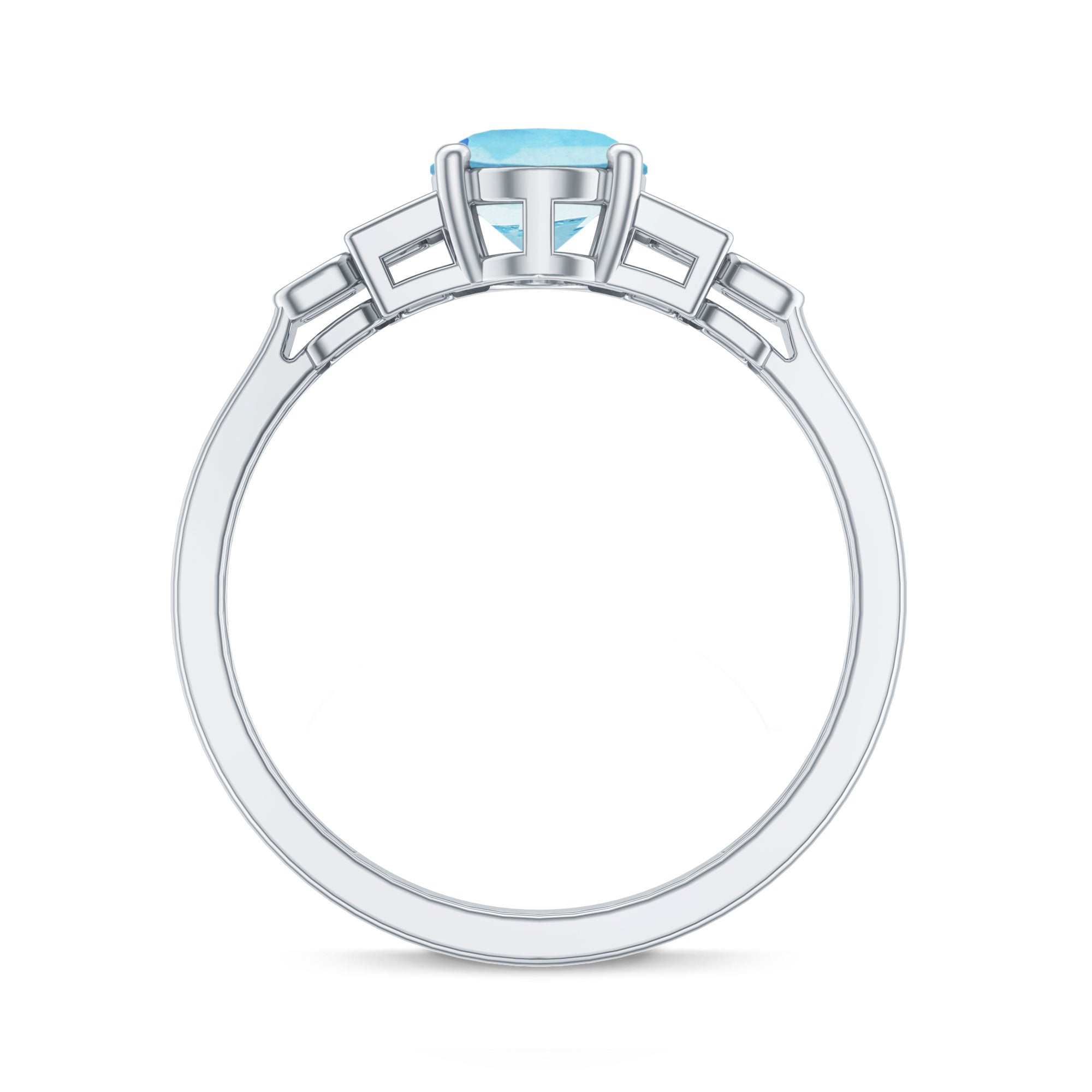 Rosec Jewels-Real 6X8mm Aquamarine Statement Engagement Ring with Diamond