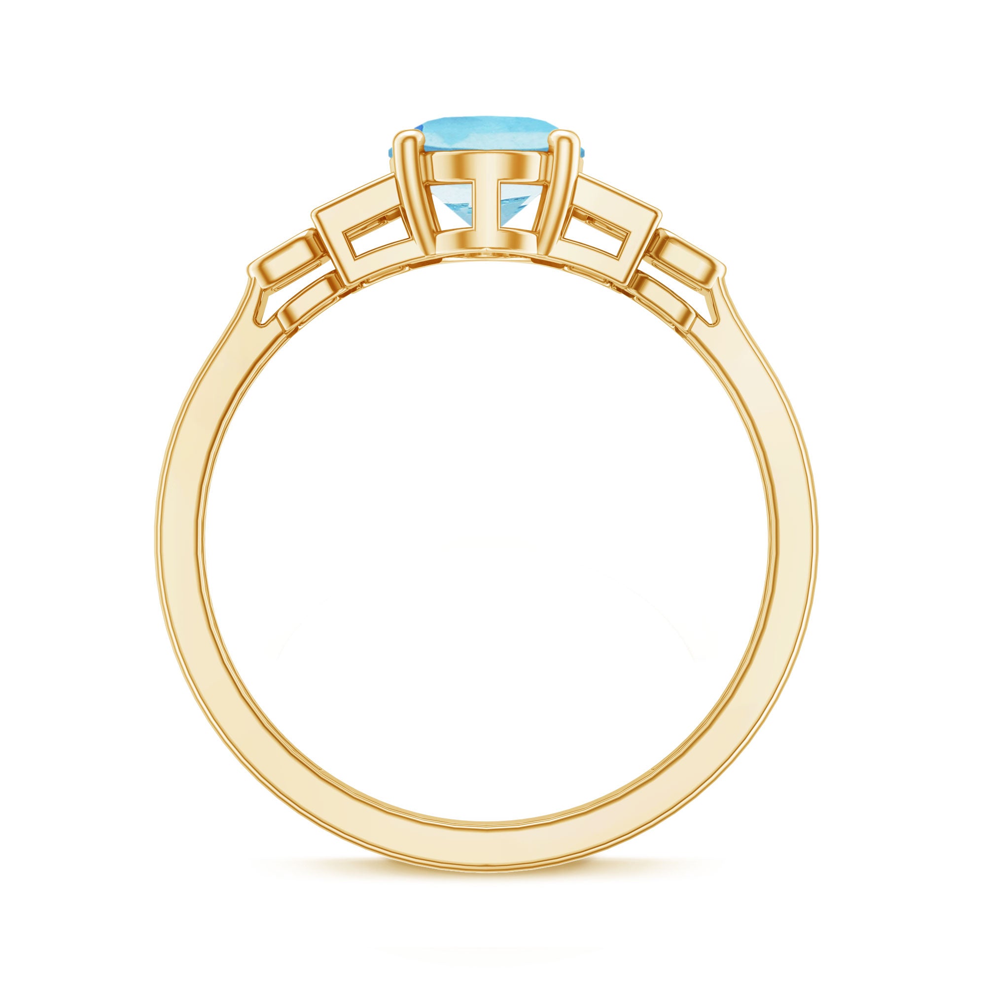 Rosec Jewels-Real 6X8mm Aquamarine Statement Engagement Ring with Diamond