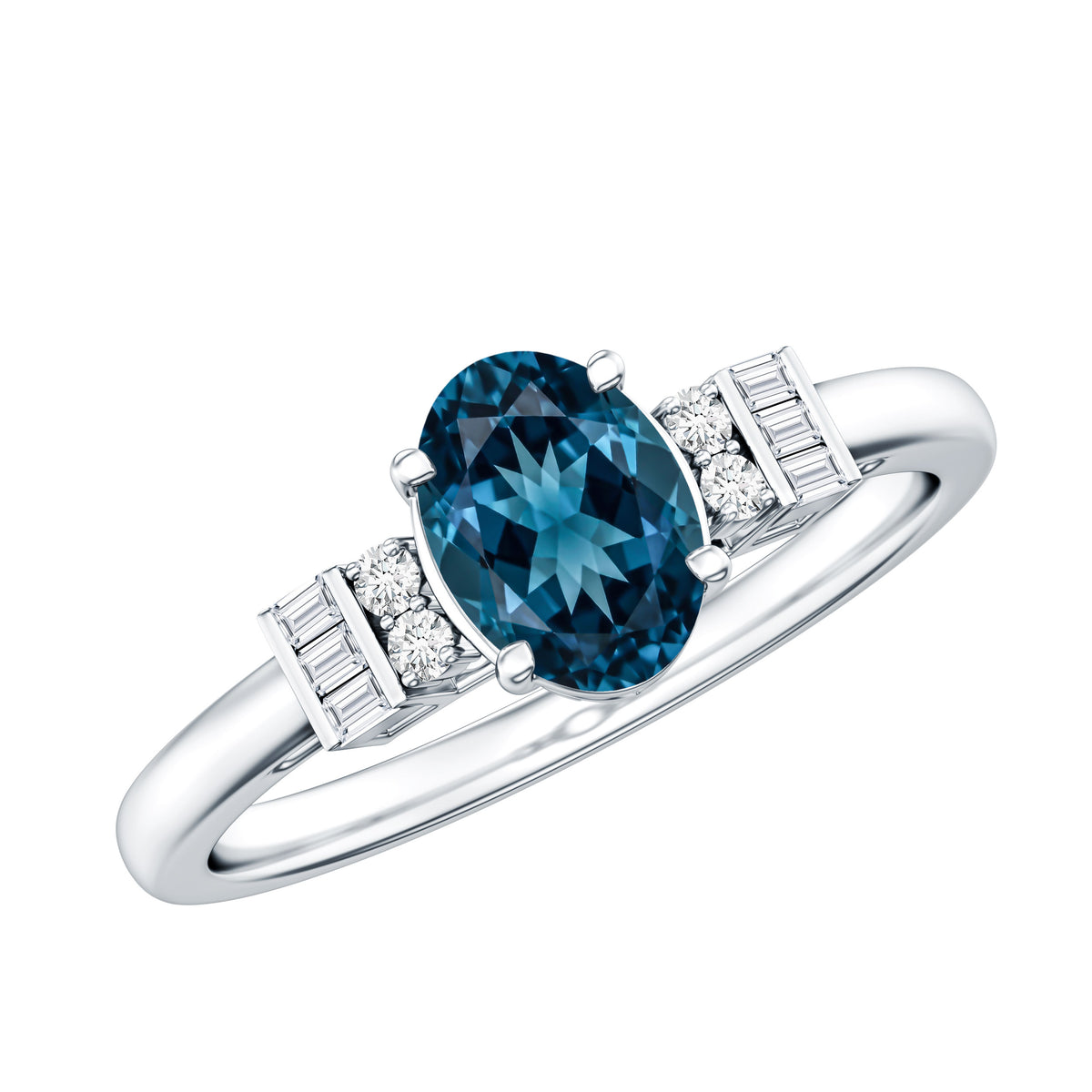 Oval Shaped London Blue Topaz Engagement Ring with Certificate AAA - Rosec Jewels