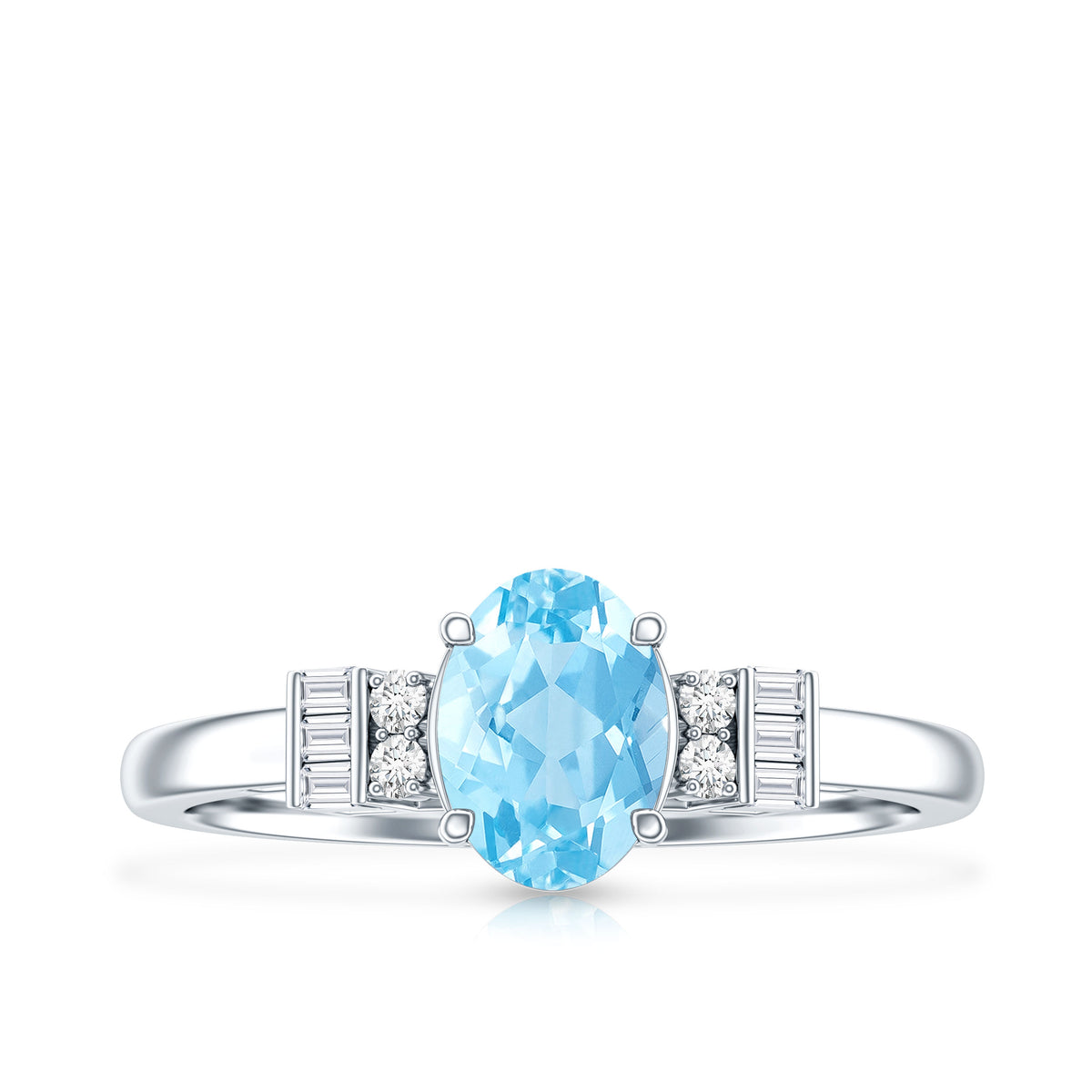 Oval Cut Aquamarine Classic Engagement Ring with Diamond AAA - Rosec Jewels