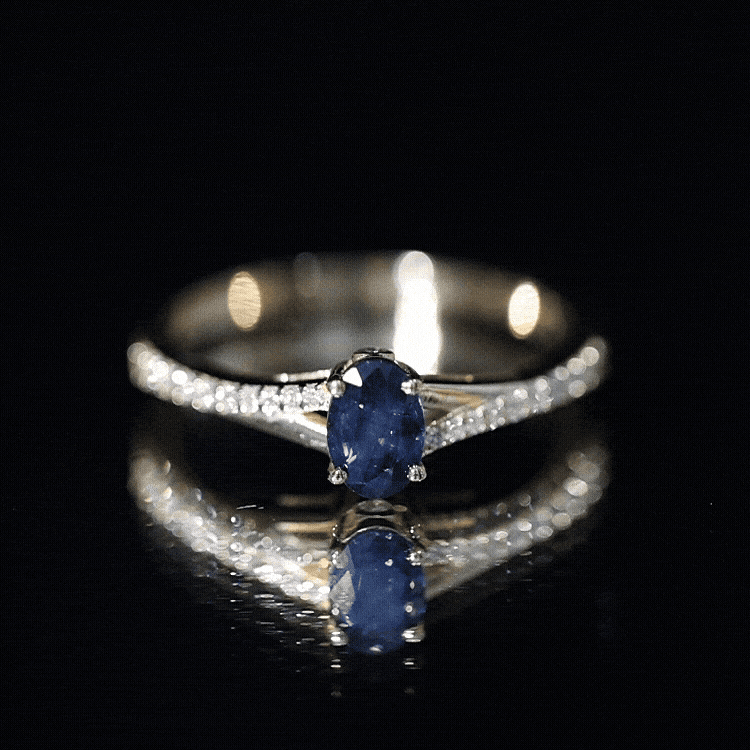 Rosec Jewels-Natural 0.6 Carat Blue Sapphire Minimal Engagement Ring with Diamond Split Shank