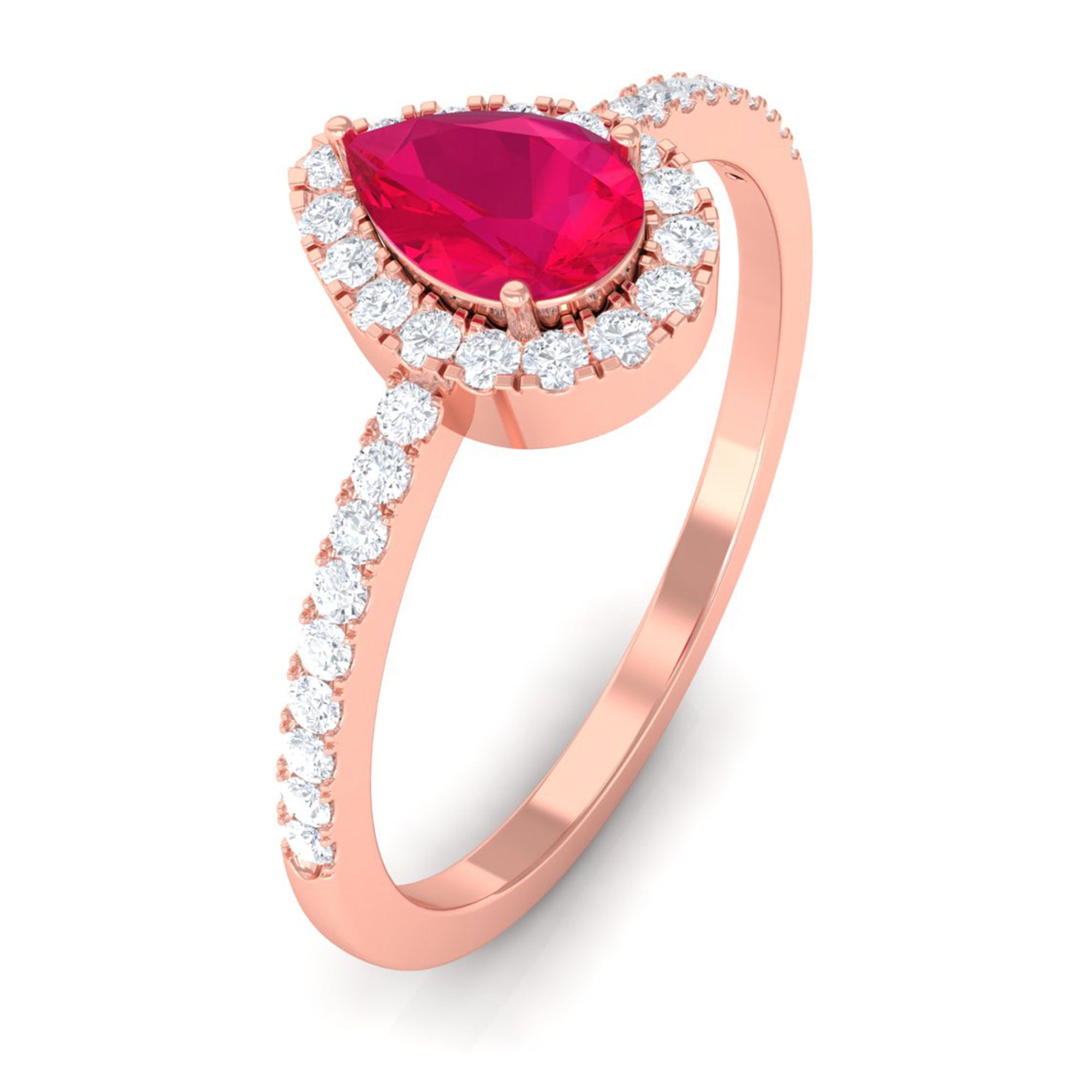 Natural Ruby Teardrop Ring with Diamond Halo AAA - Rosec Jewels
