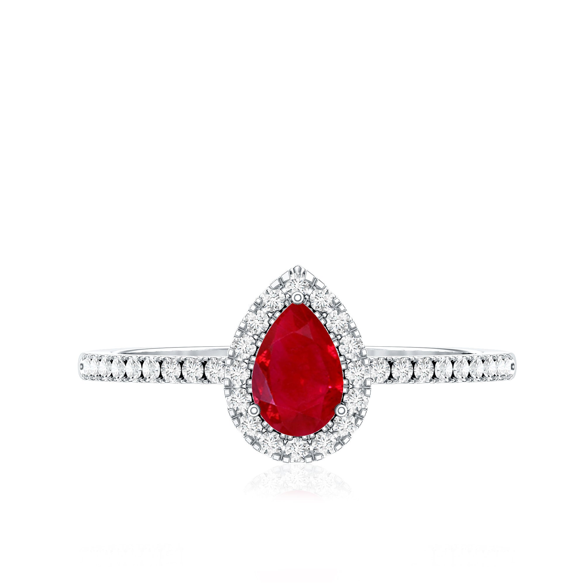Natural Ruby Teardrop Ring with Diamond Halo AAA - Rosec Jewels