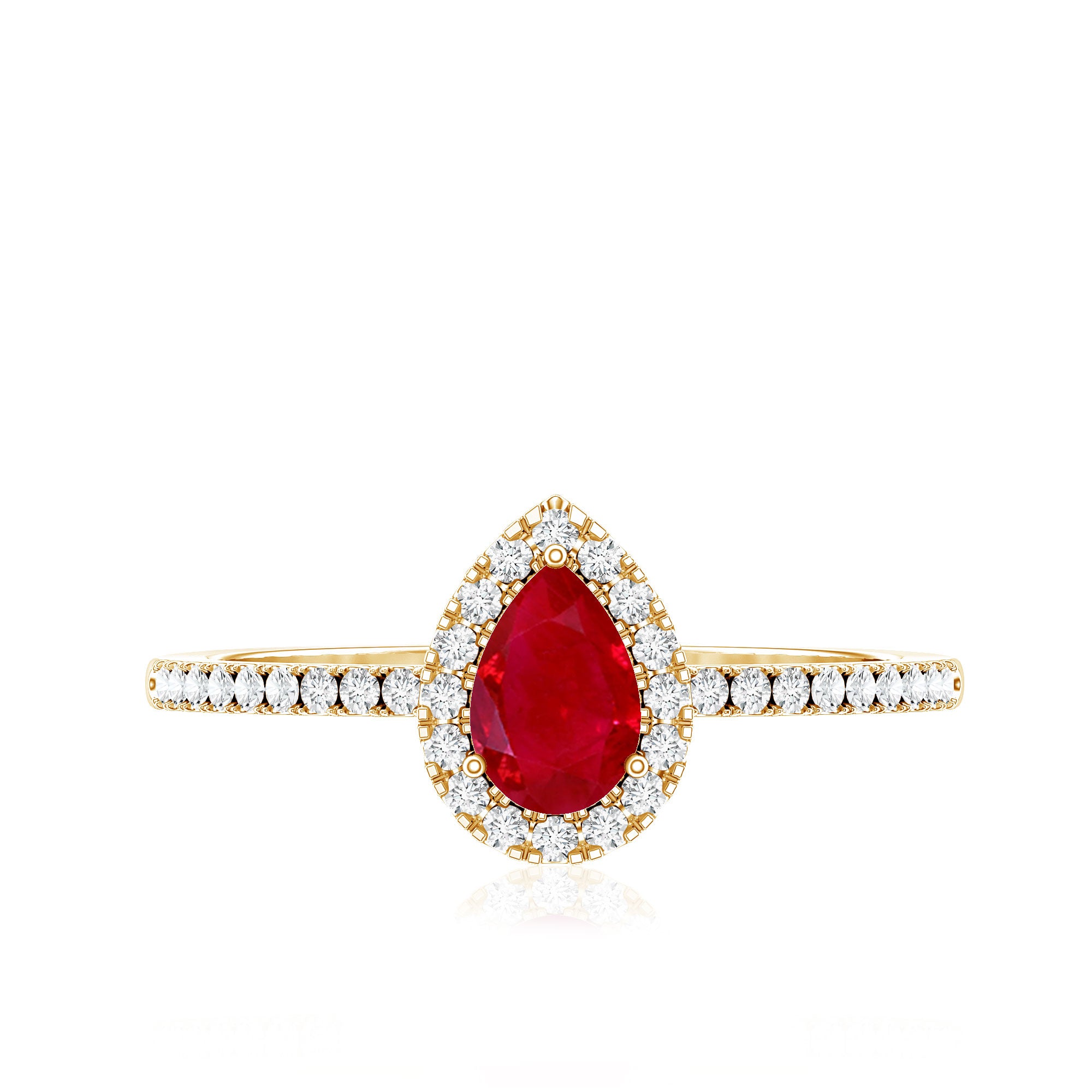 Natural Ruby Teardrop Ring with Diamond Halo AAA - Rosec Jewels