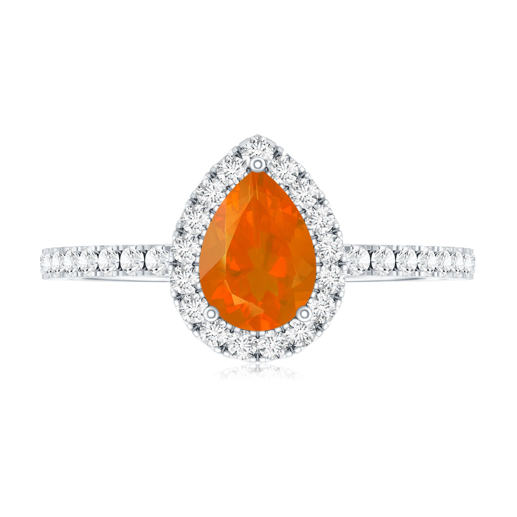 Rosec Jewels-Genuine Fire Opal Teardrop Ring with Diamond Halo