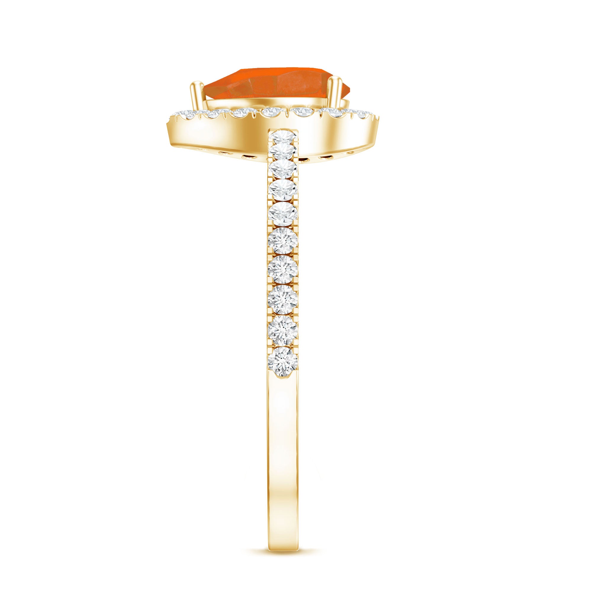 Rosec Jewels-Genuine Fire Opal Teardrop Ring with Diamond Halo