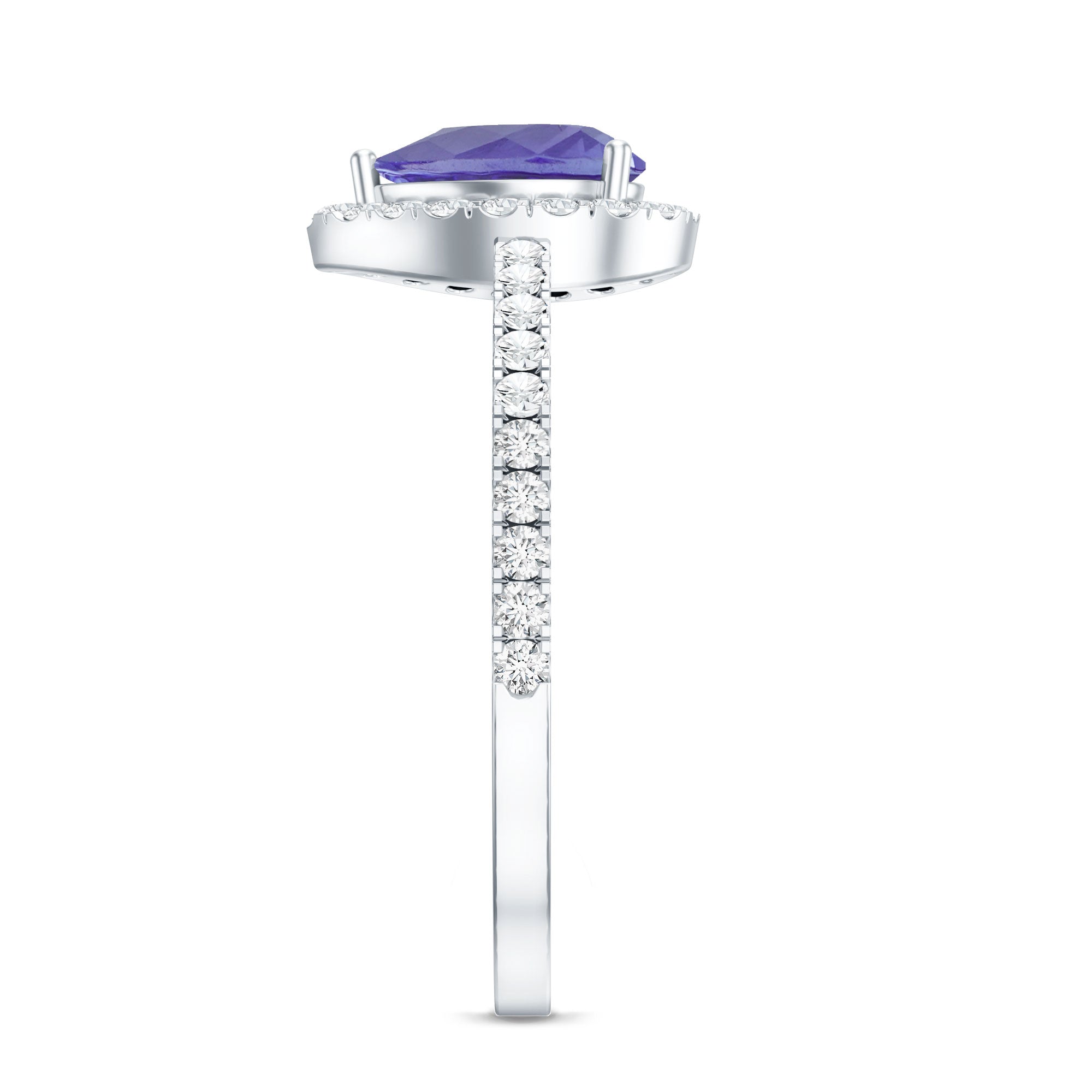 Real 0.84 Carat Tanzanite Teardrop Engagement Ring with Diamond Halo AAA - Rosec Jewels