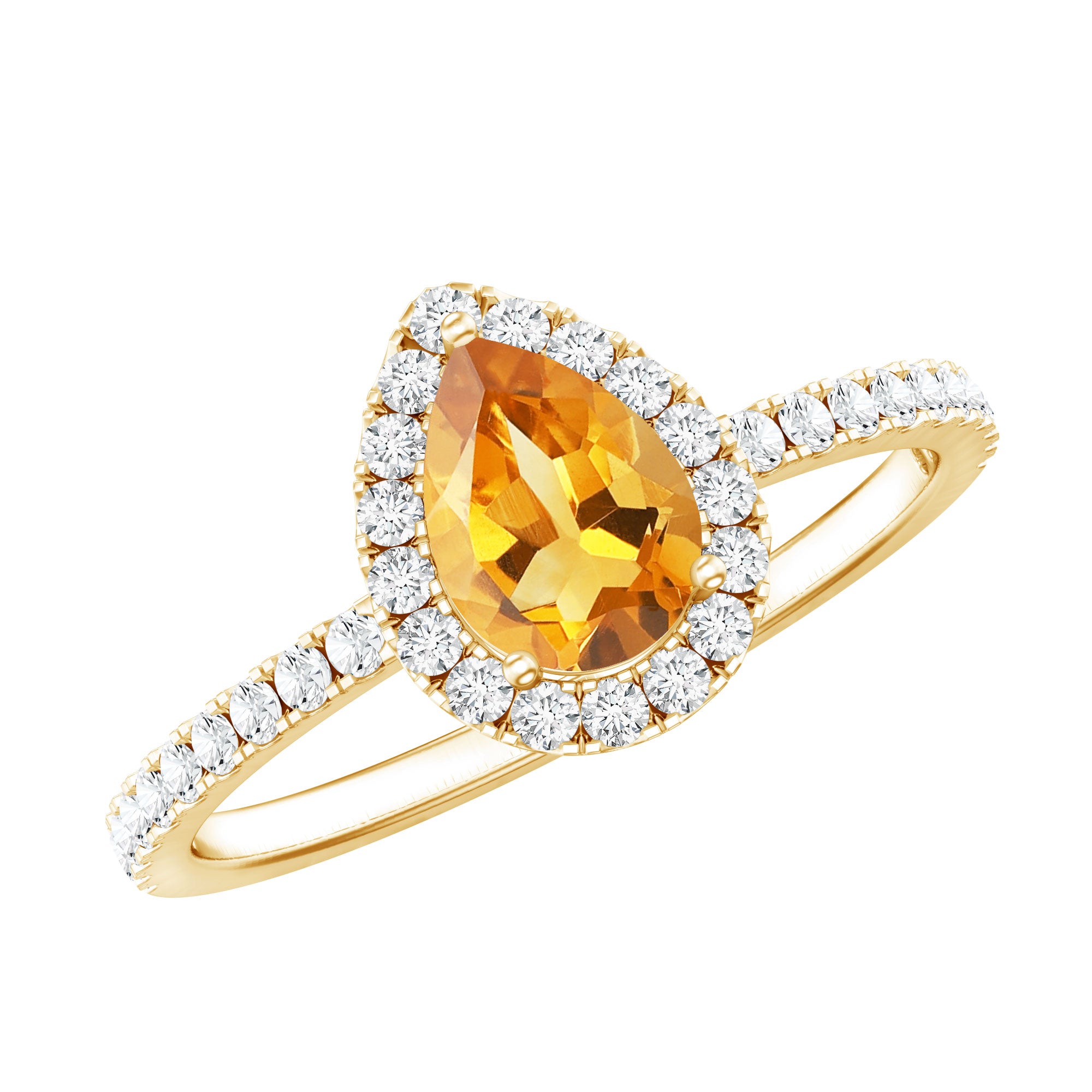 Classic Citrine Teardrop Engagement Ring with Diamond Halo AAA - Rosec Jewels