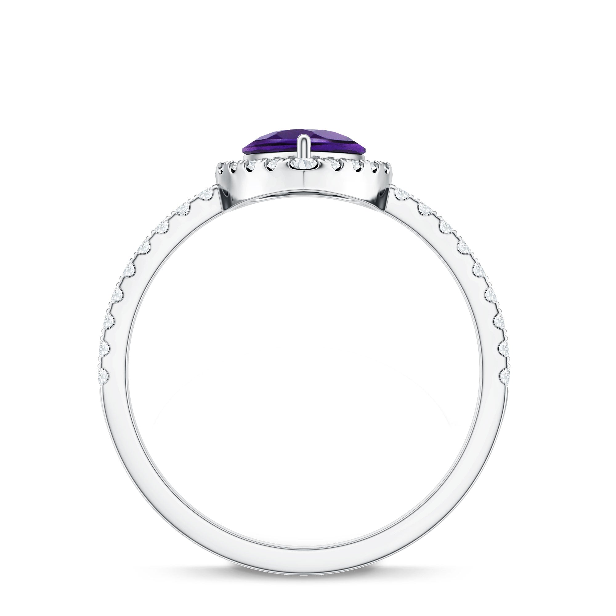 Natural Amethyst Teardrop Engagement Ring with Diamond Halo AAA - Rosec Jewels