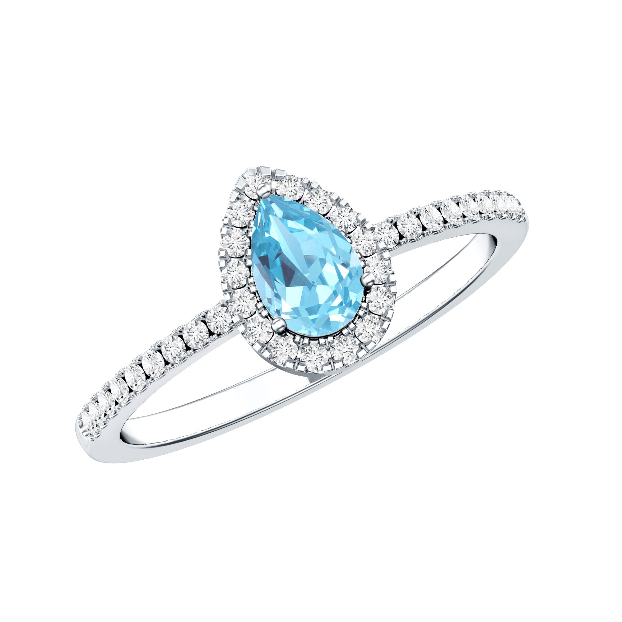 Natural Aquamarine Teardrop Engagement Ring with Diamond Halo AAA - Rosec Jewels