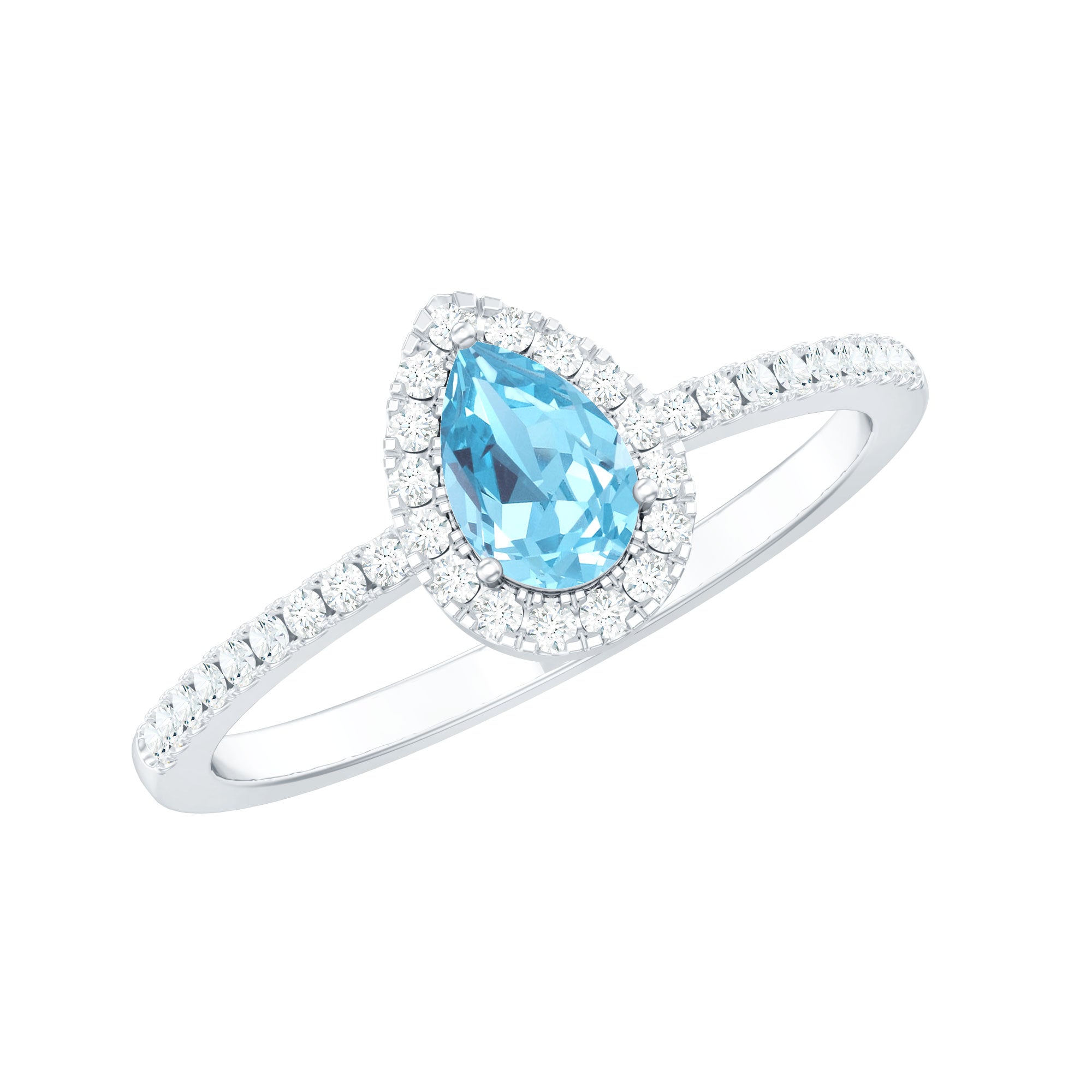 Natural Aquamarine Teardrop Engagement Ring with Diamond Halo
