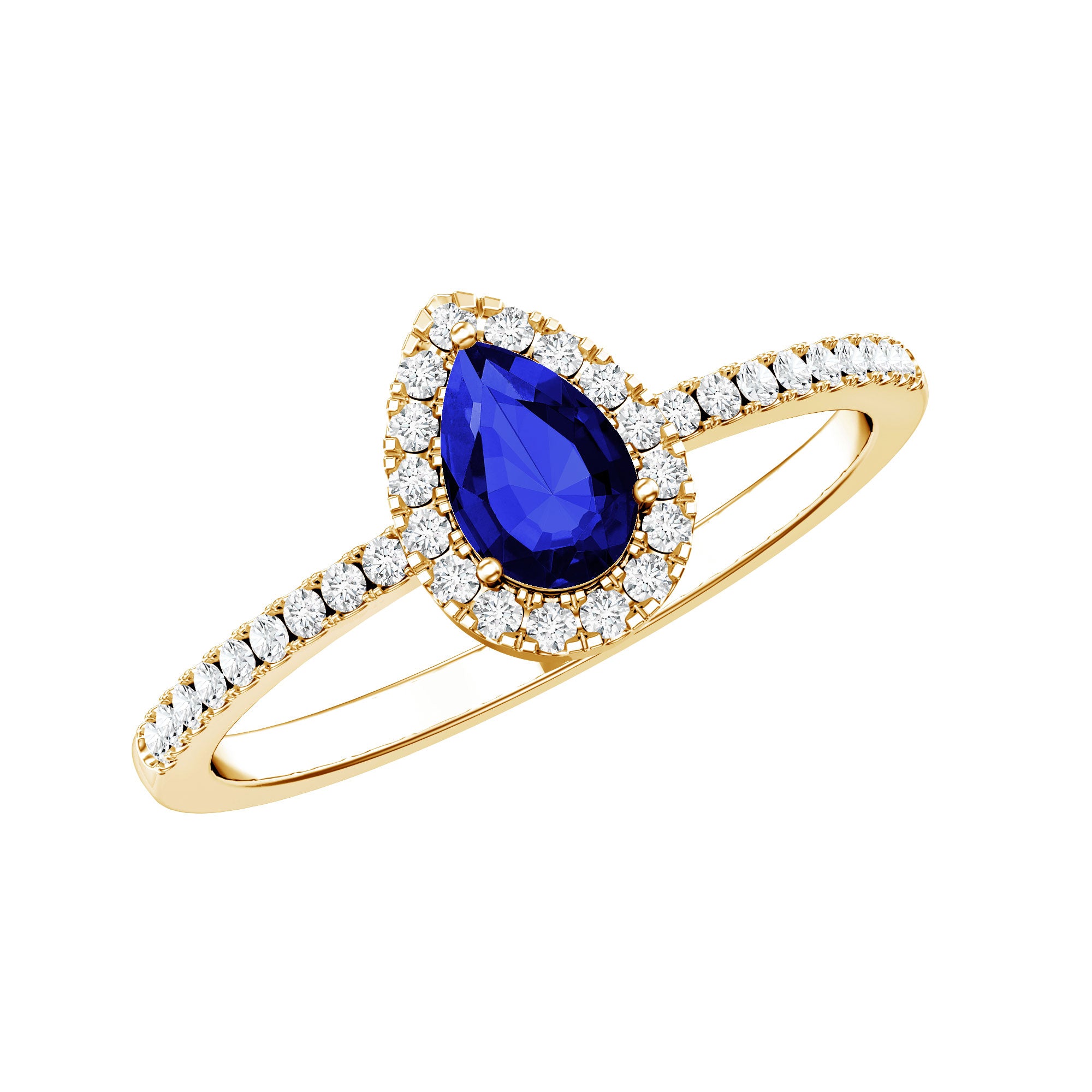 Certified Half Carat Lab Grown Blue Sapphire Teardrop Engagement Ring with Diamond Halo AAAA - Rosec Jewels