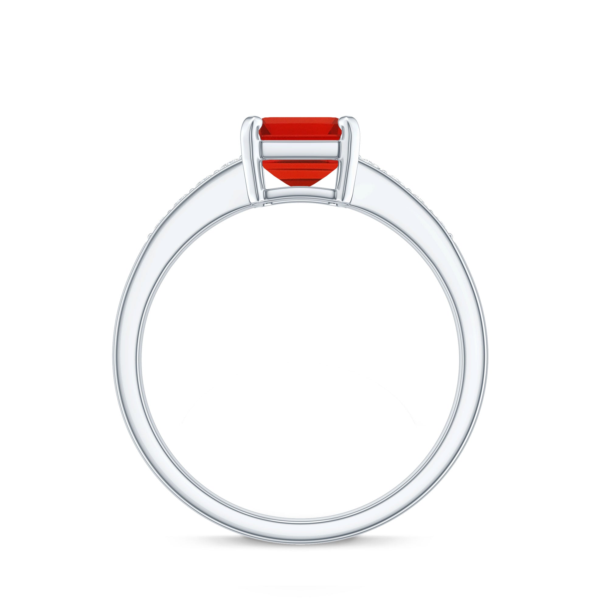 Emerald Cut Real Fire Opal Solitaire Engagement Ring with Diamond AAA - Rosec Jewels