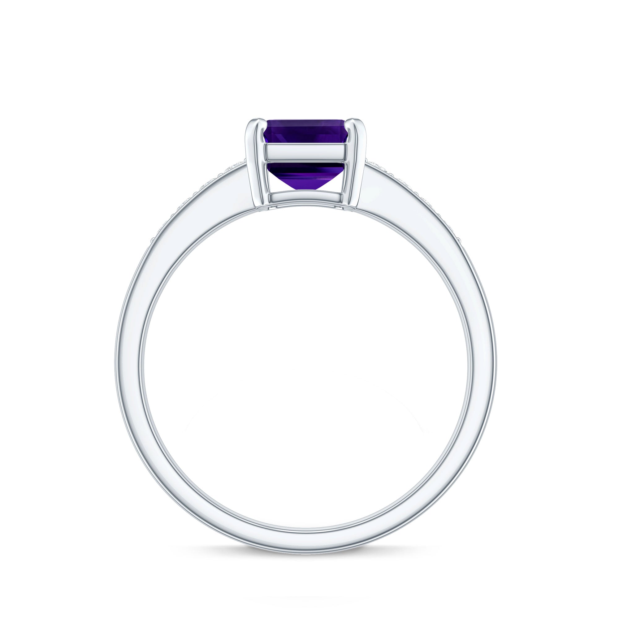Natural 1.4 Carat Amethyst Emerald Cut Engagement Ring with Diamond AAA - Rosec Jewels