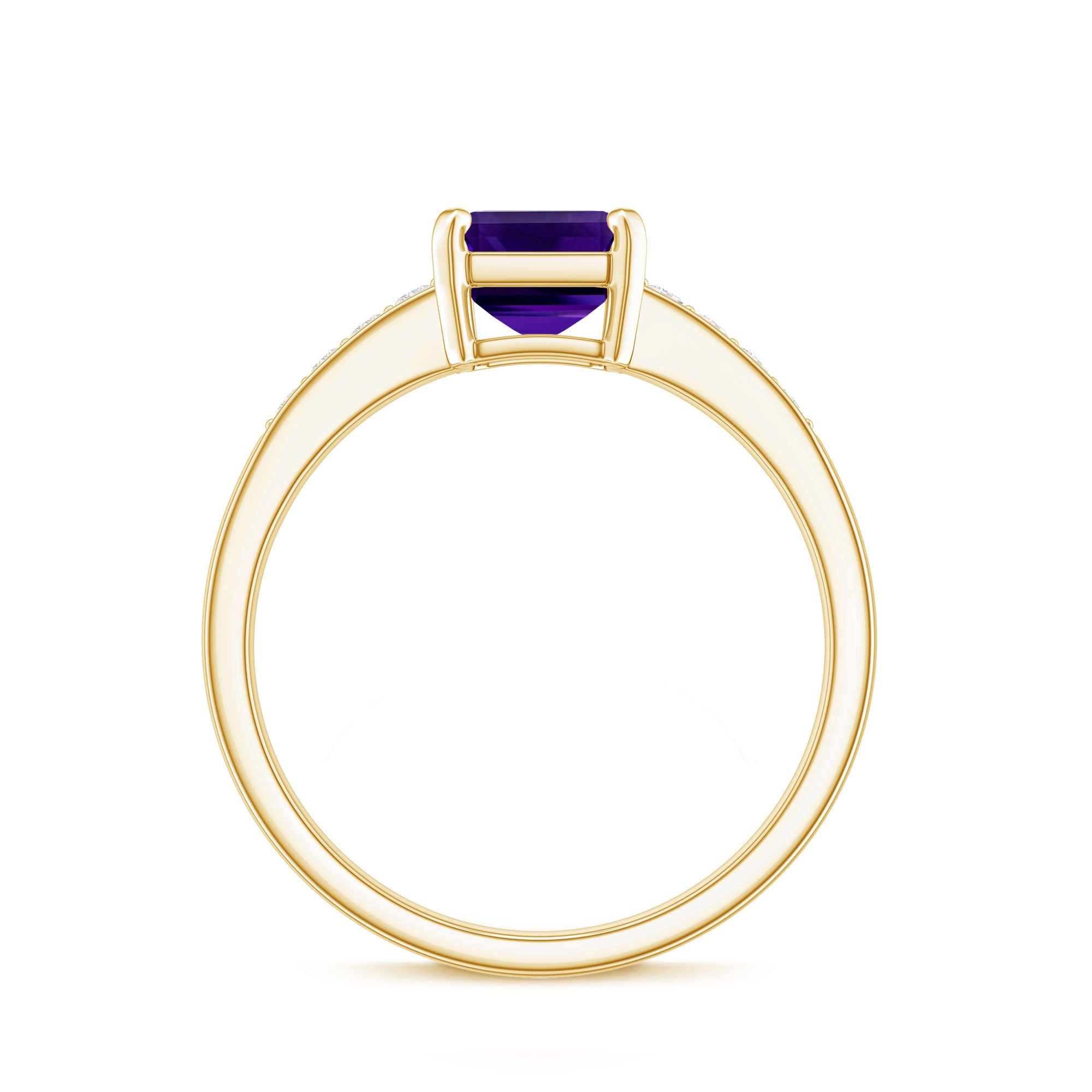 Natural 1.4 Carat Amethyst Emerald Cut Engagement Ring with Diamond AAA - Rosec Jewels