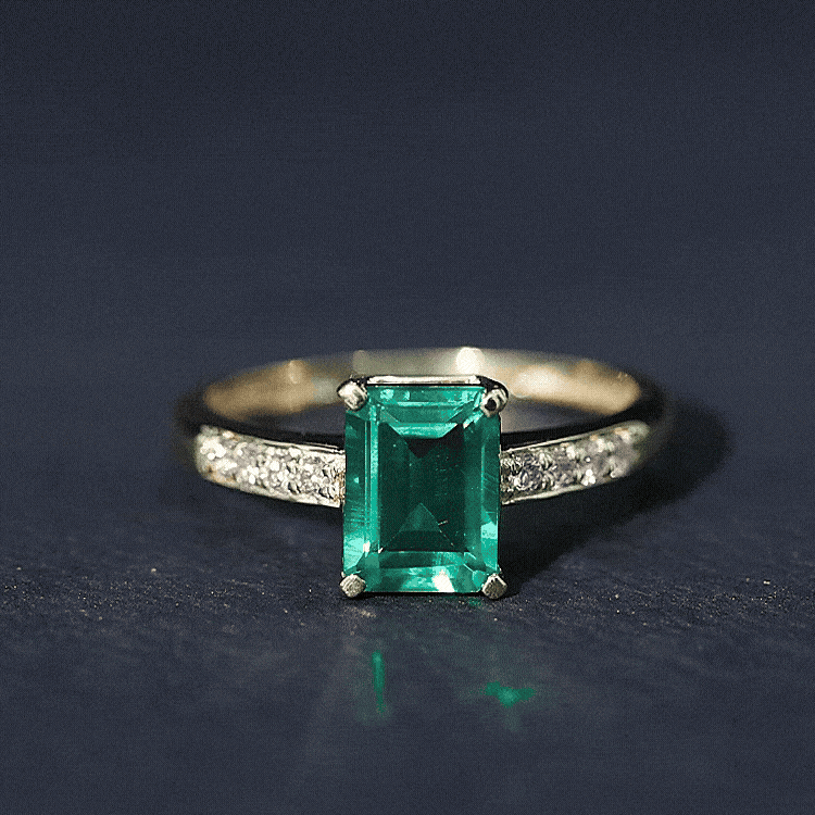 Octagon Lab Grown Emerald Solitaire Engagement Ring with Diamond AAAA - Rosec Jewels