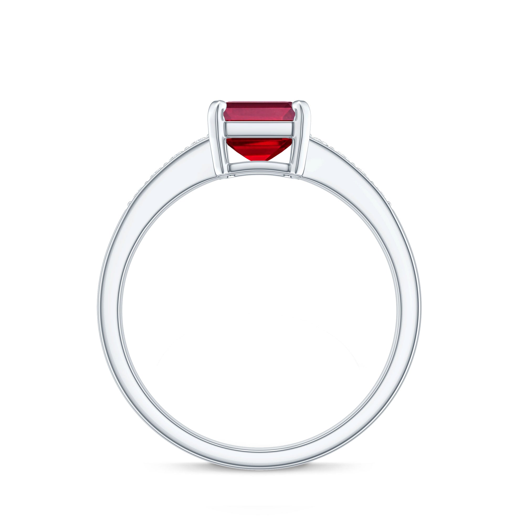 Lab Grown Ruby Emerald Cut Engagement Ring with Real Diamond AAAA - Rosec Jewels