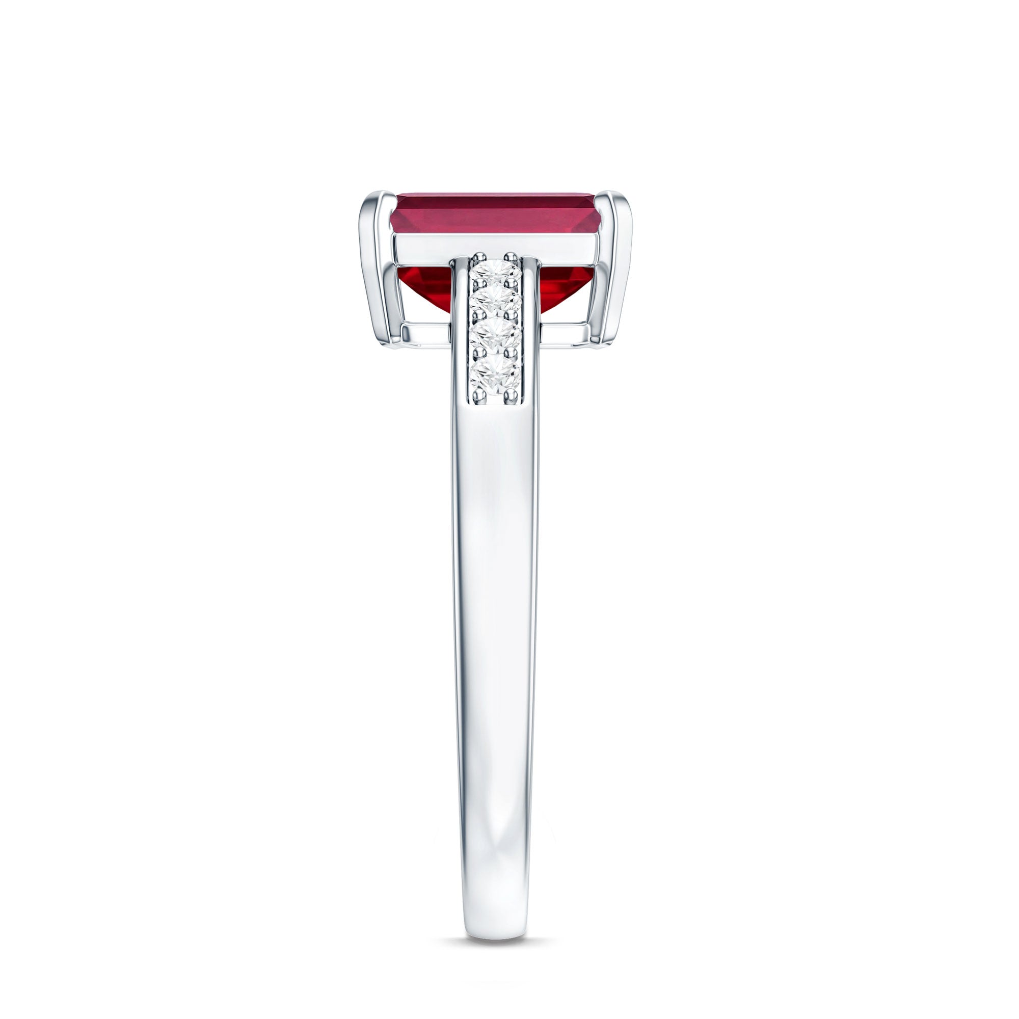 Lab Grown Ruby Emerald Cut Engagement Ring with Real Diamond AAAA - Rosec Jewels