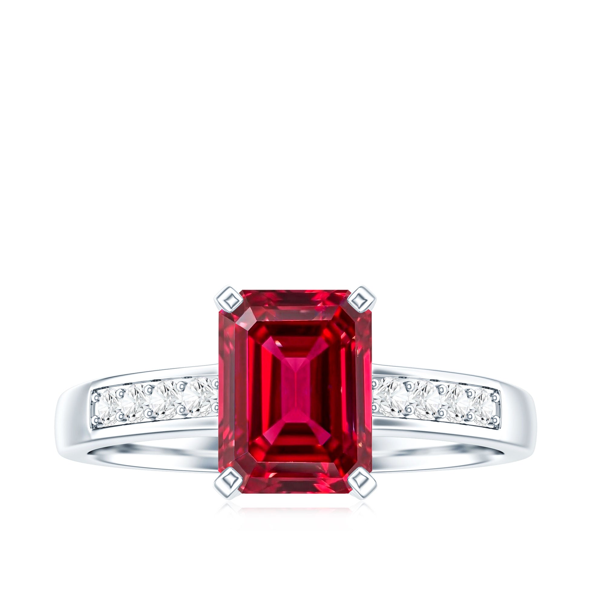 Lab Grown Ruby Emerald Cut Engagement Ring with Real Diamond AAAA - Rosec Jewels