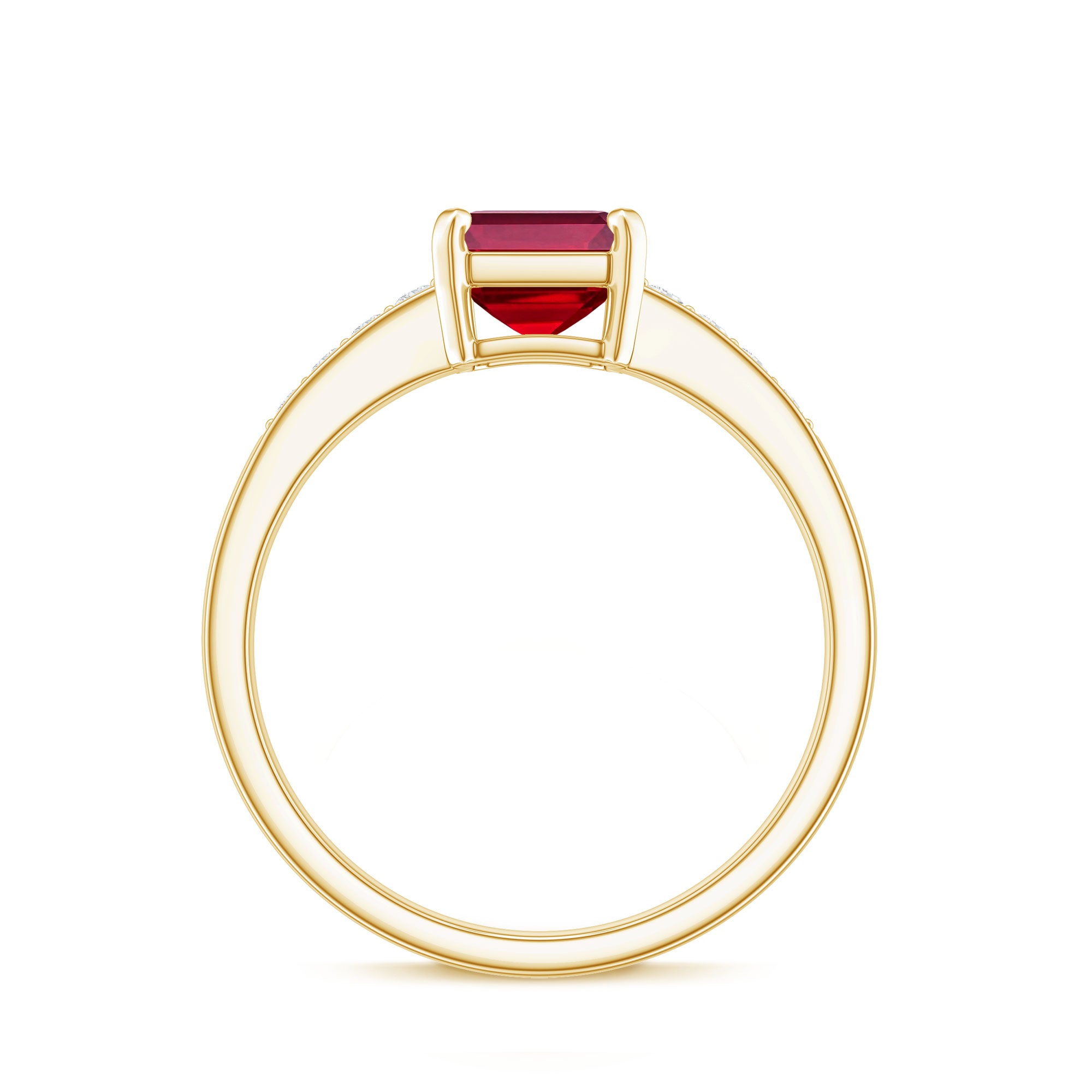 Lab Grown Ruby Emerald Cut Engagement Ring with Real Diamond AAAA - Rosec Jewels