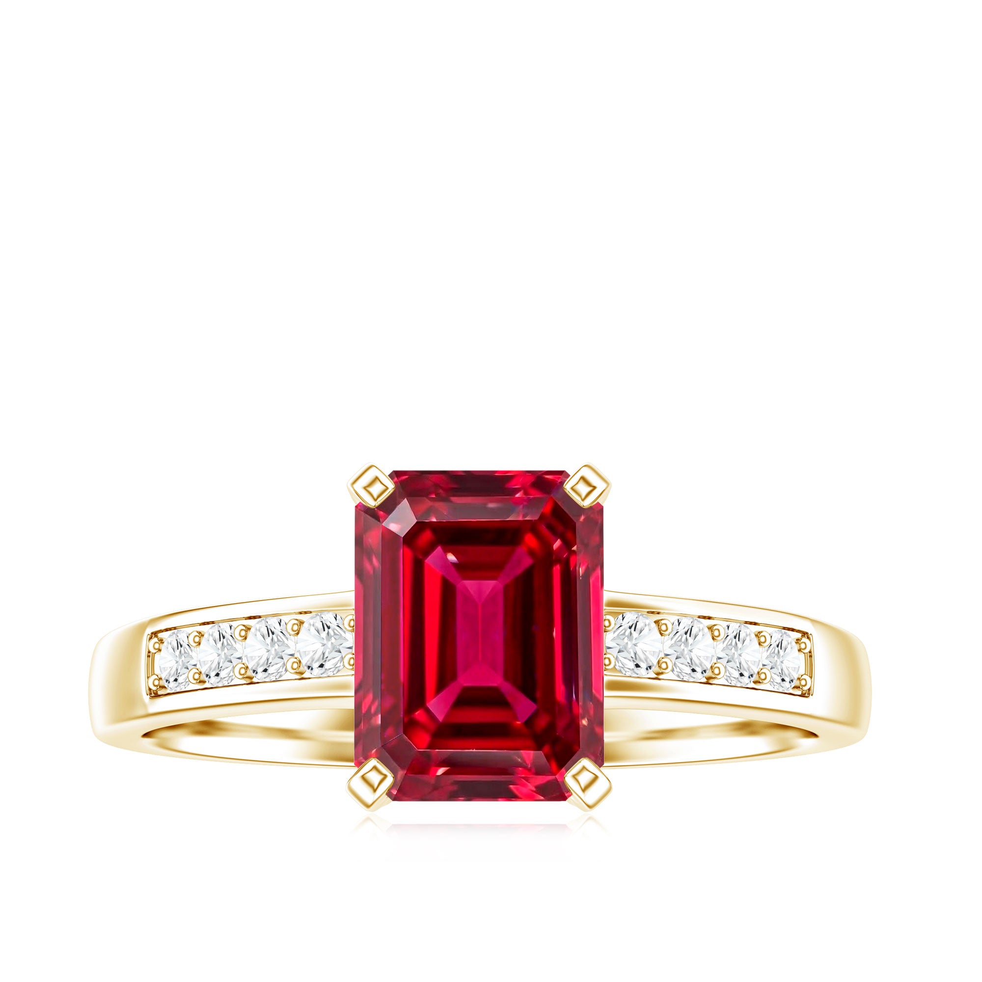Lab Grown Ruby Emerald Cut Engagement Ring with Real Diamond AAAA - Rosec Jewels