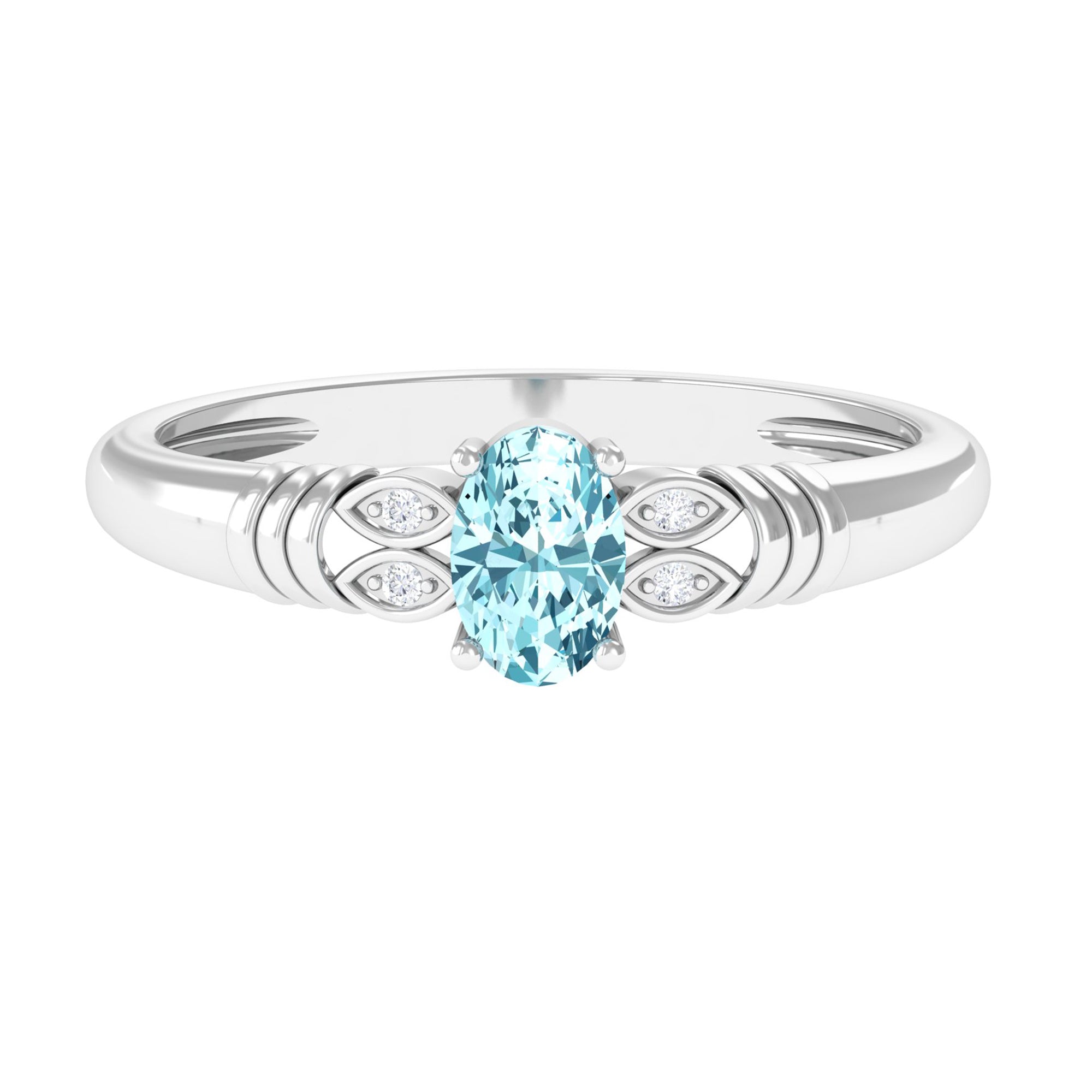 Natural 6X8mm Aquamarine Oval Engagement Ring with Diamond