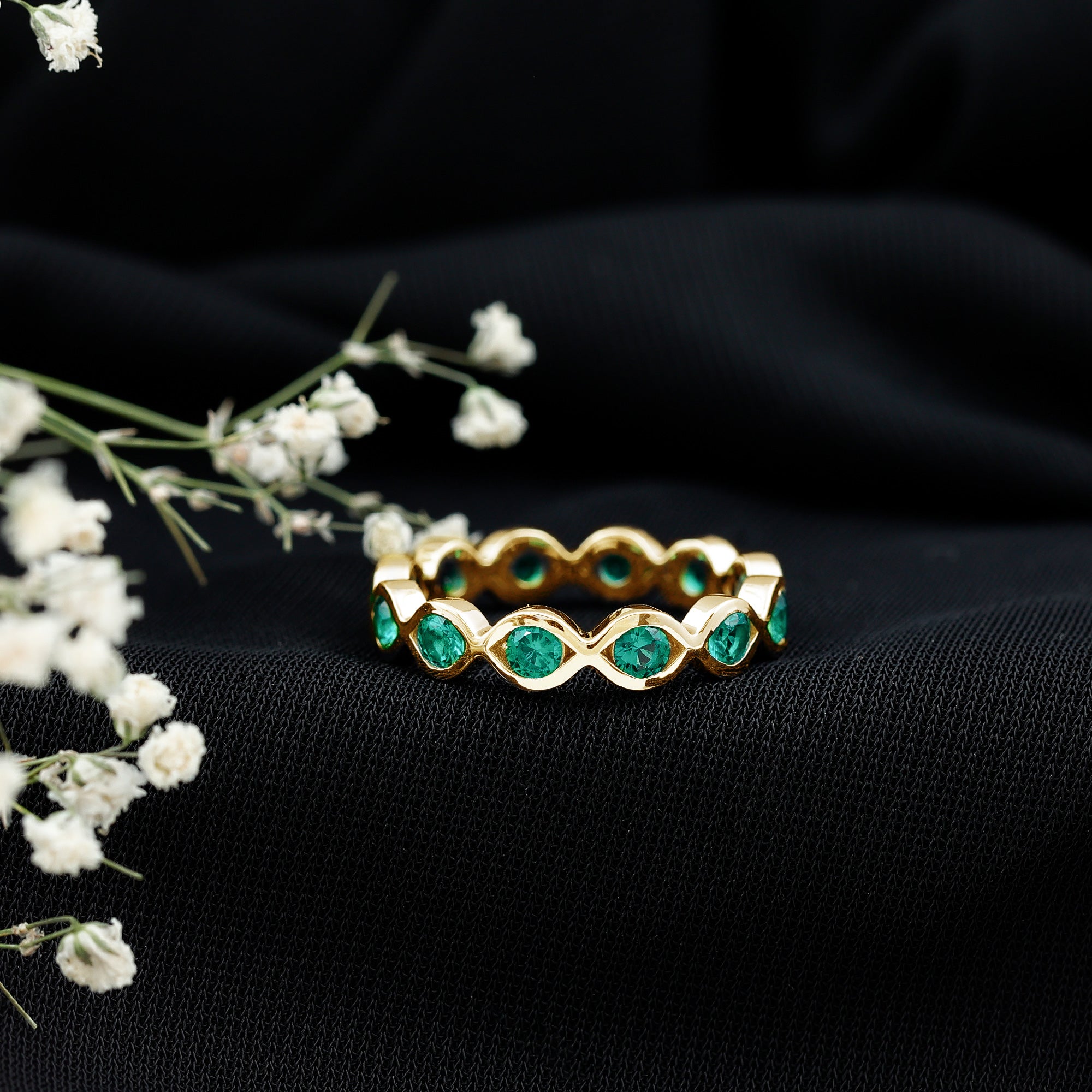 Certified Lab Grown Emerald Infinity Twisted Eternity Ring AAAA - Rosec Jewels