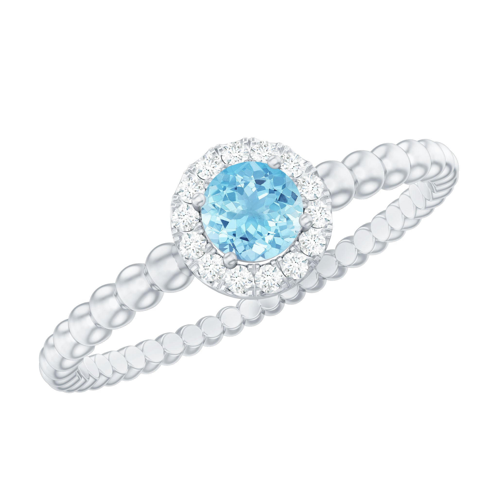 Natural Aquamarine Diamond Promise Ring with Bubble Shank