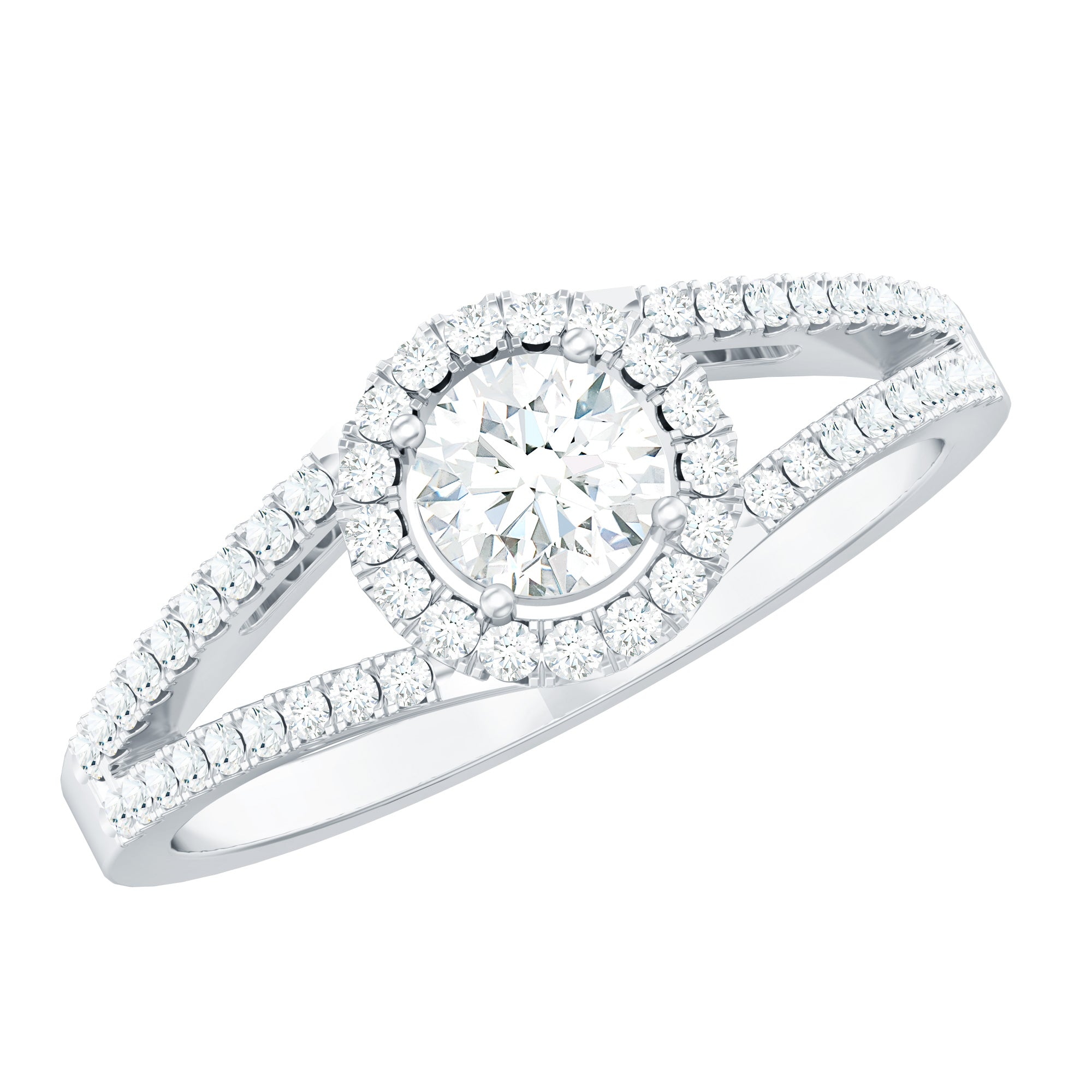 Womens Moissanite Halo Engagement Ring with Split Shank D-VS1 - Rosec Jewels