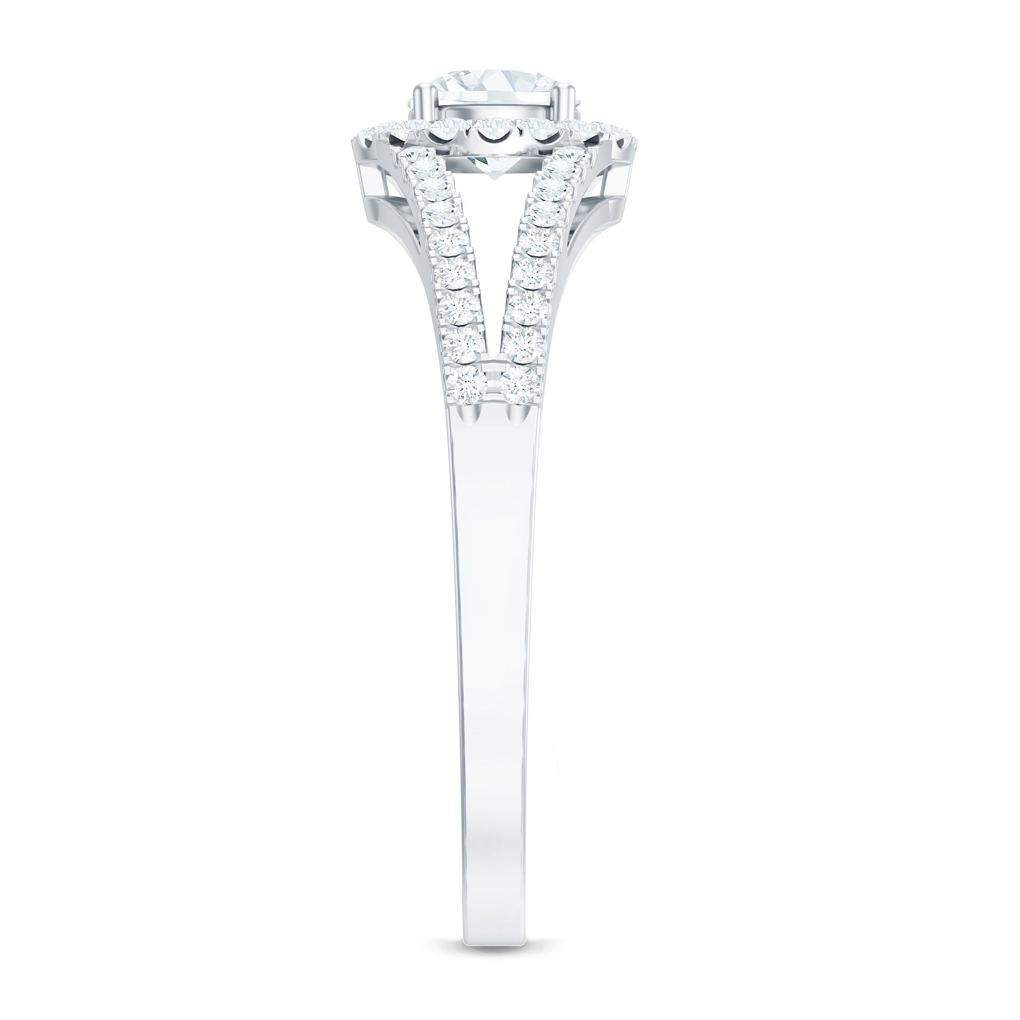 Womens Moissanite Halo Engagement Ring with Split Shank D-VS1 - Rosec Jewels