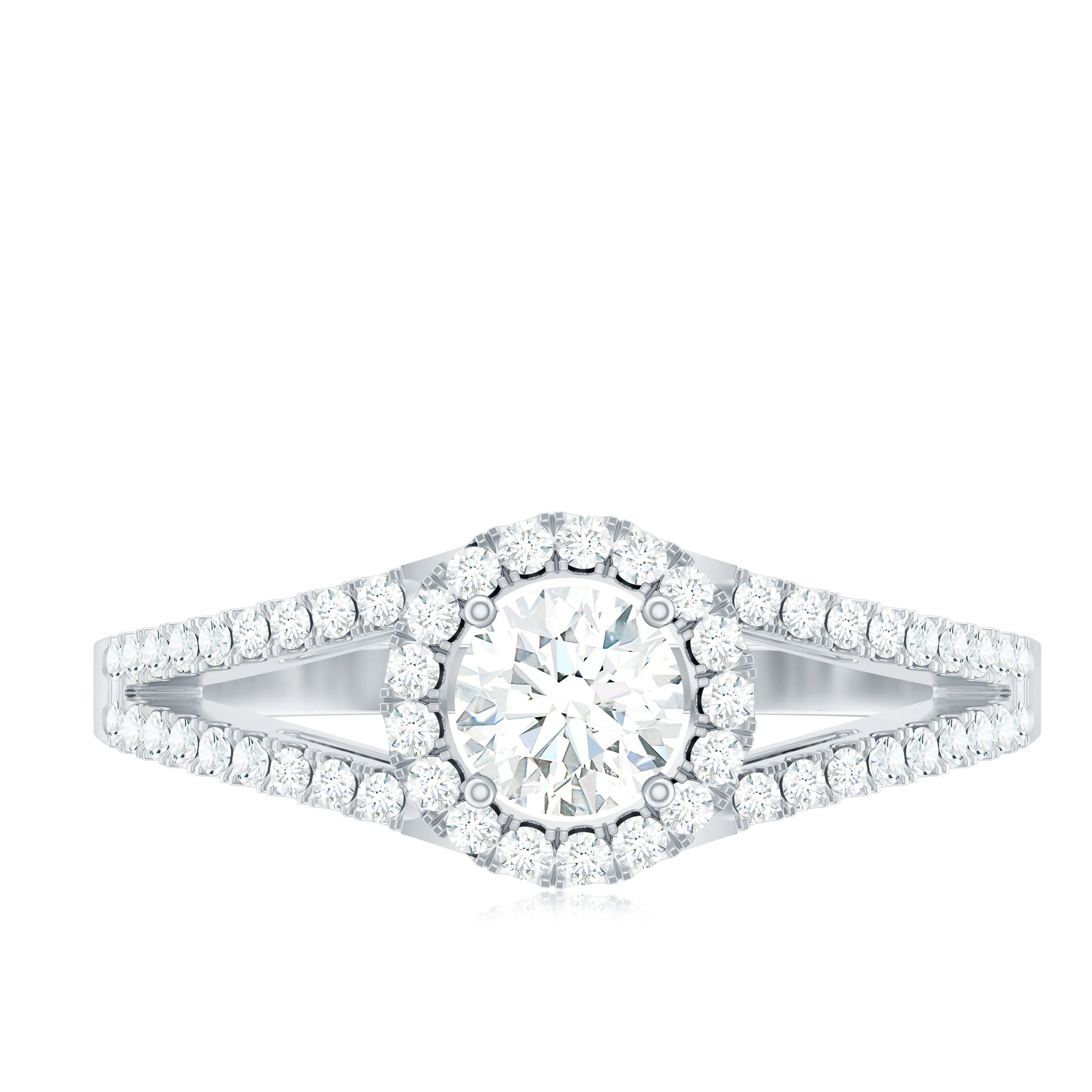 Womens Moissanite Halo Engagement Ring with Split Shank D-VS1 - Rosec Jewels