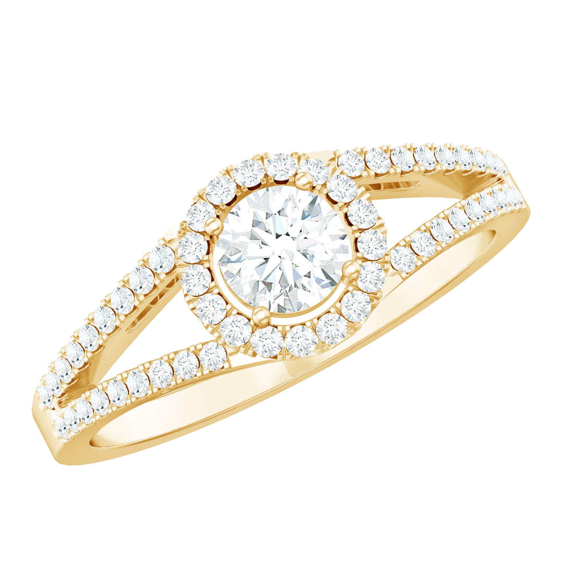 Womens Moissanite Halo Engagement Ring with Split Shank D-VS1 - Rosec Jewels