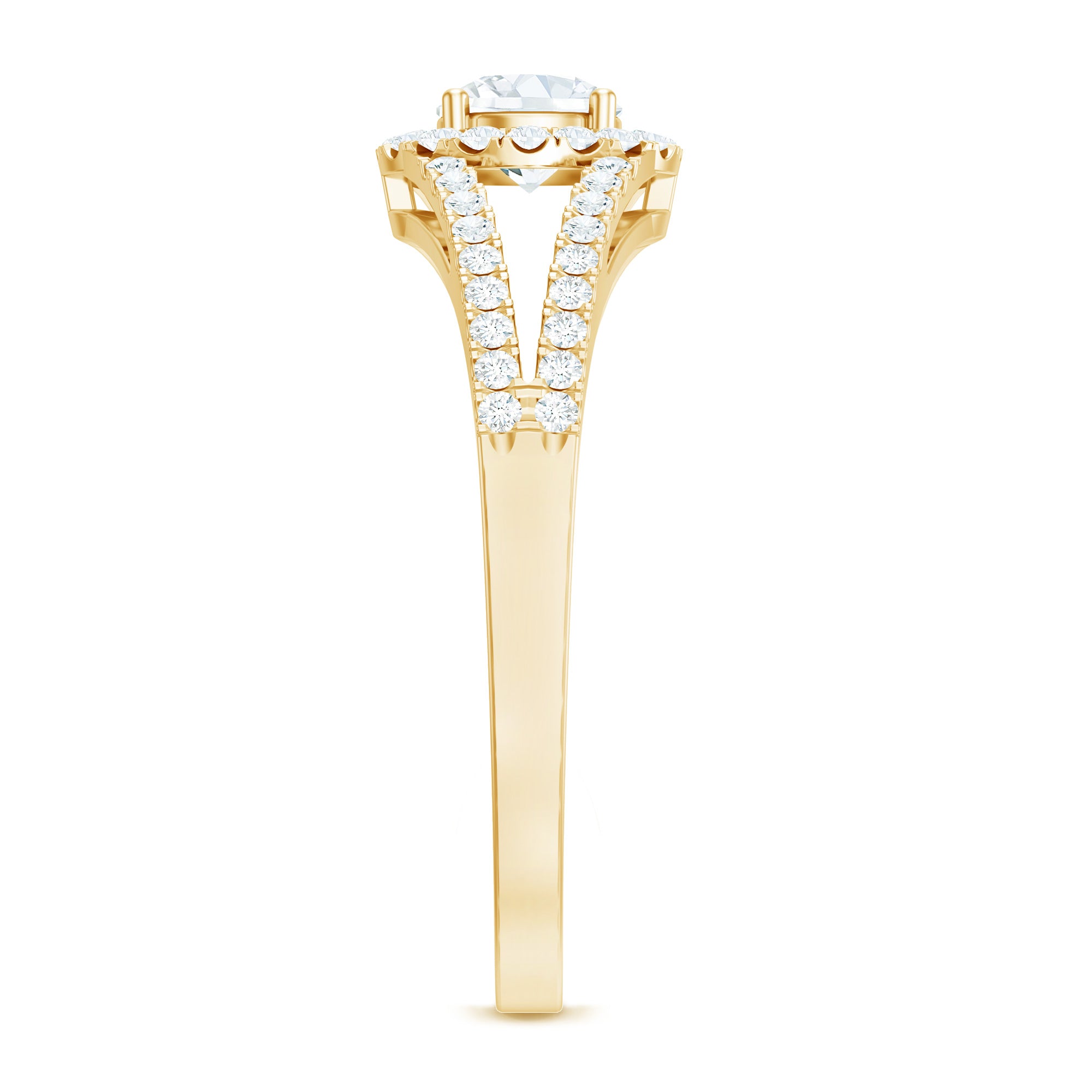 Womens Moissanite Halo Engagement Ring with Split Shank D-VS1 - Rosec Jewels