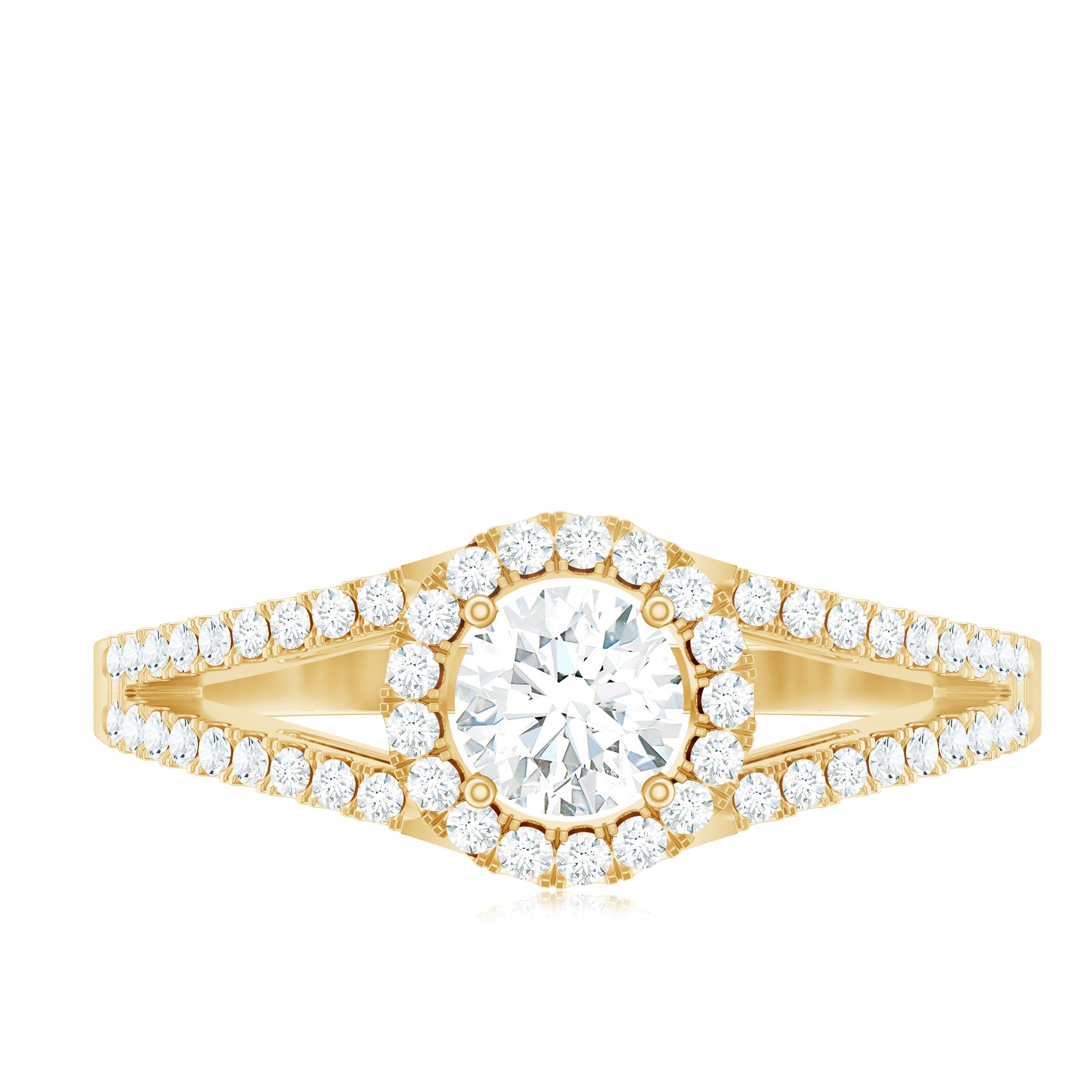 Womens Moissanite Halo Engagement Ring with Split Shank D-VS1 - Rosec Jewels
