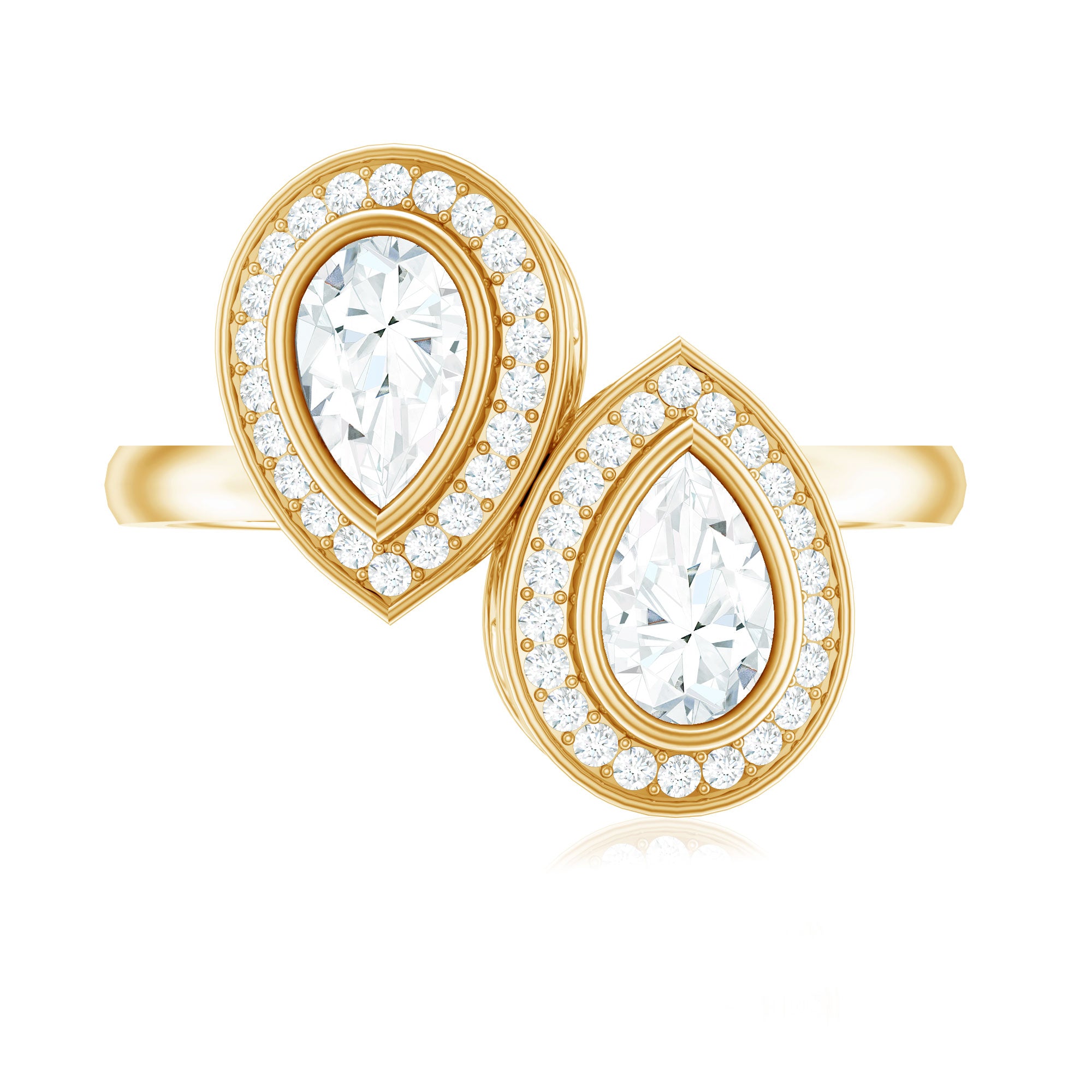 Pear Cut Moissanite Two Stone Engagement Ring with Halo D-VS1 - Rosec Jewels
