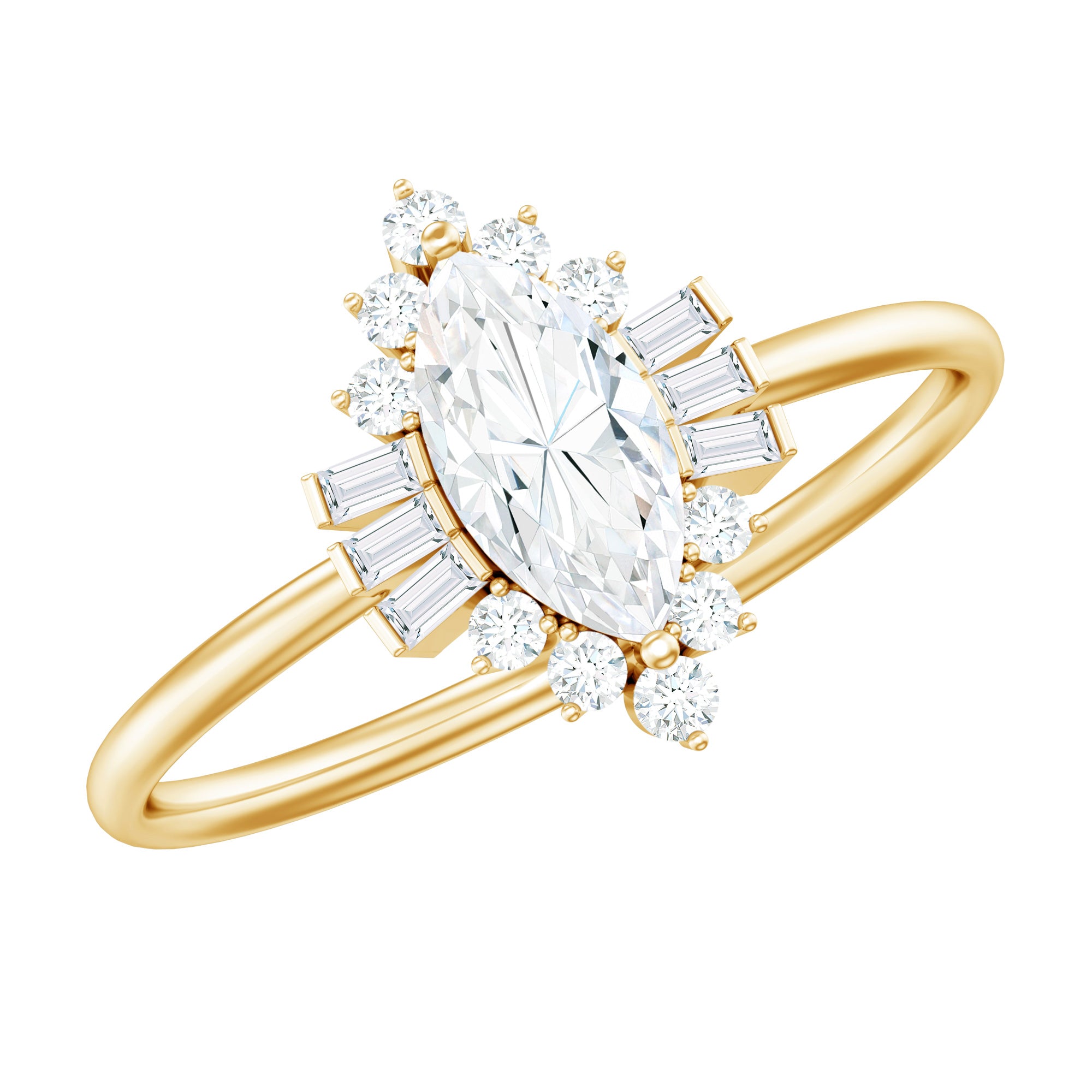 Marquise Cut Moissanite Antique Style Engagement Ring with Halo D-VS1 - Rosec Jewels