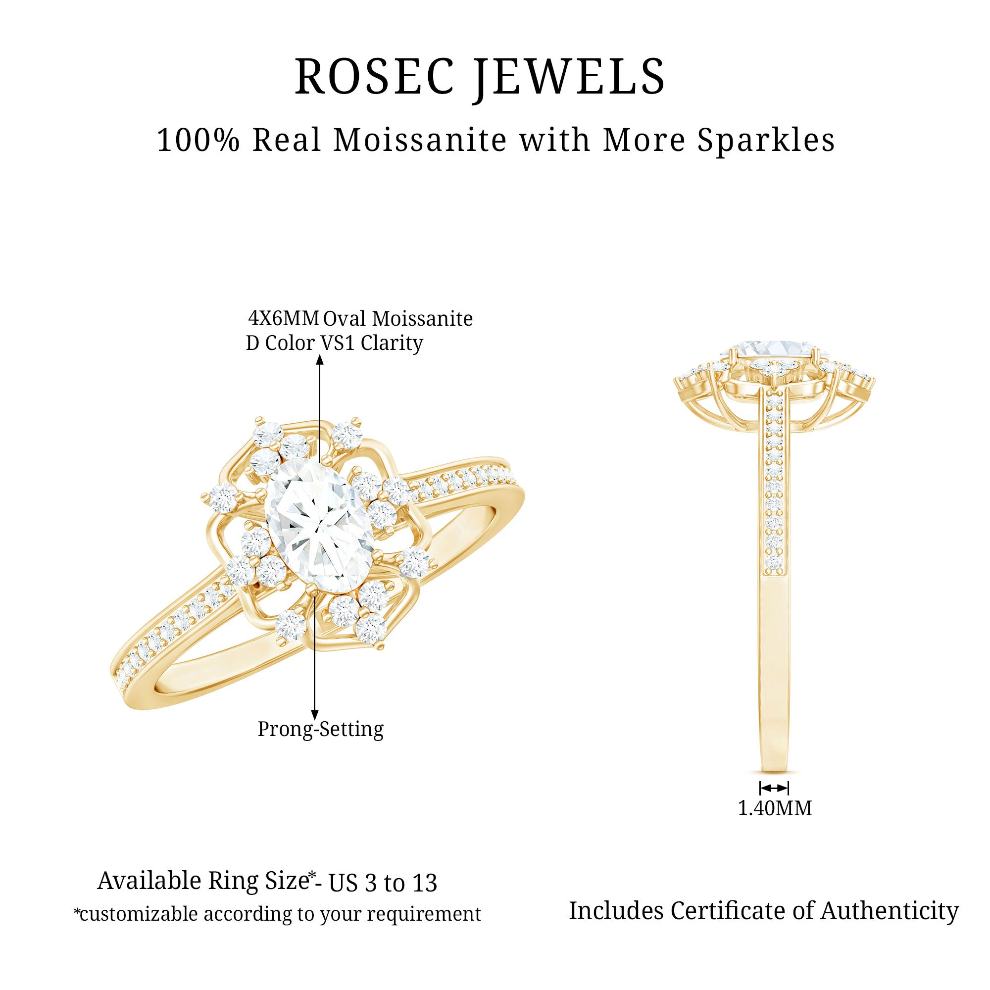 Rosec Jewels-Vintage Inspired Moissanite Flower Engagement Ring