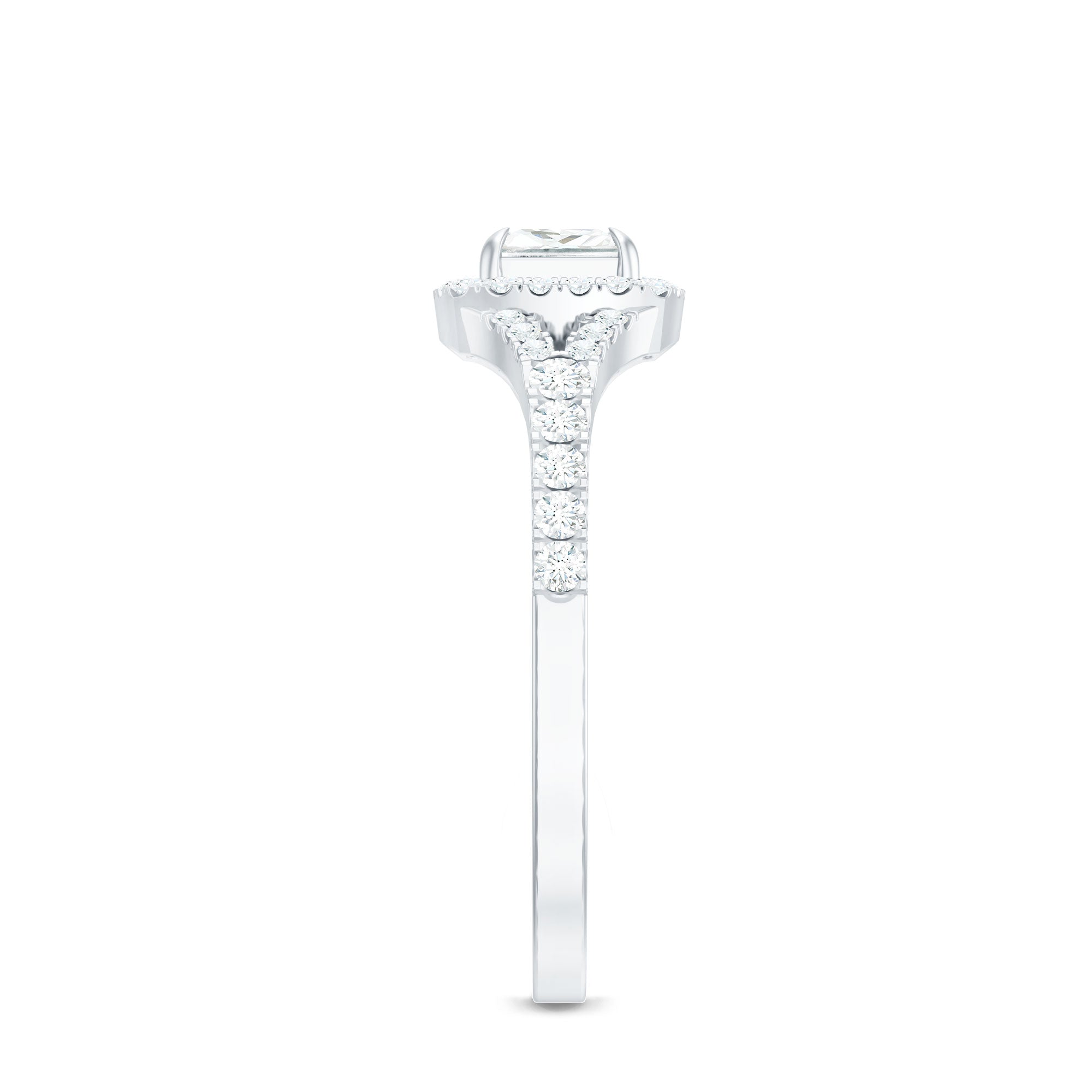 Princess Cut Moissanite Halo Engagement Ring with Split Shank D-VS1 - Rosec Jewels