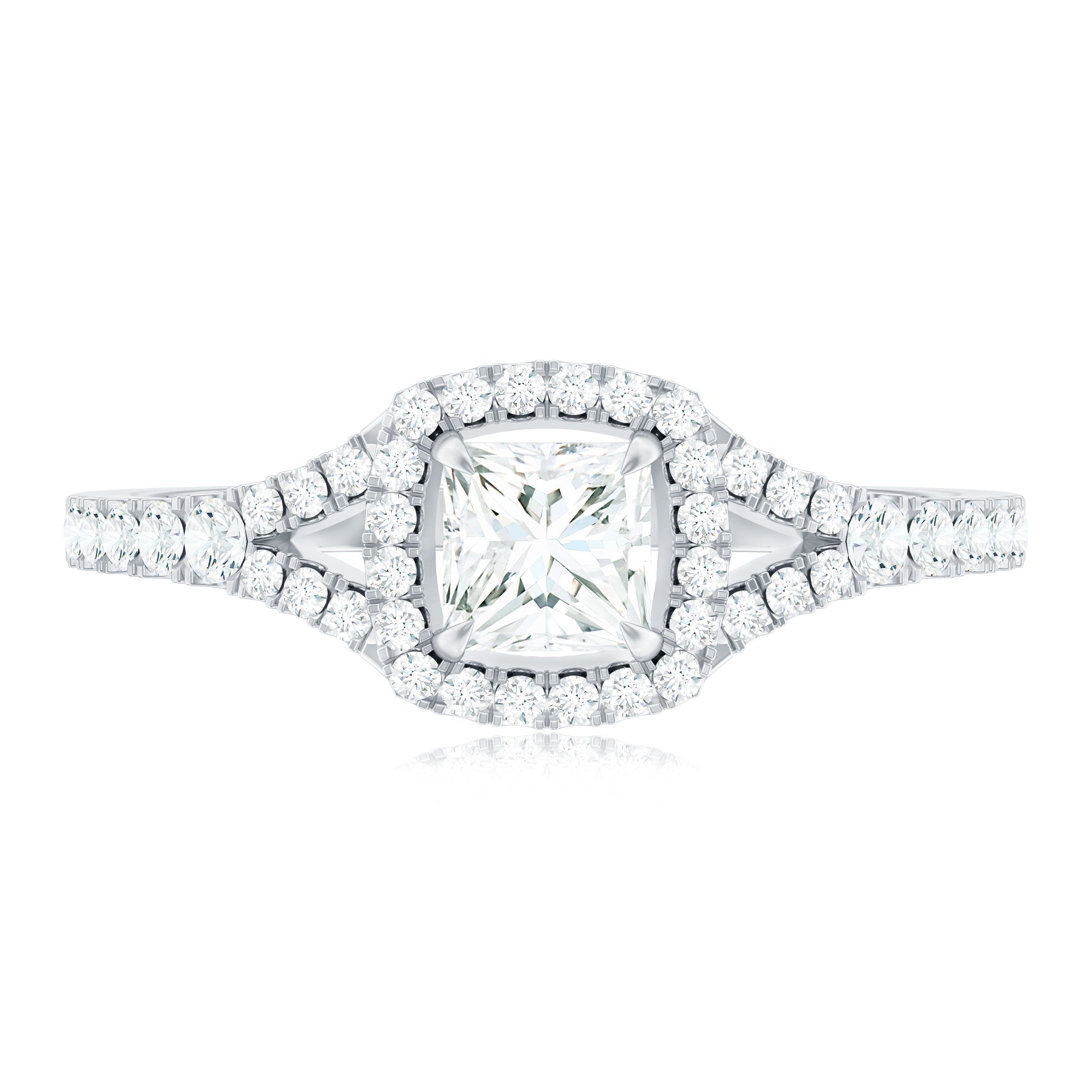 Princess Cut Moissanite Halo Engagement Ring with Split Shank D-VS1 - Rosec Jewels