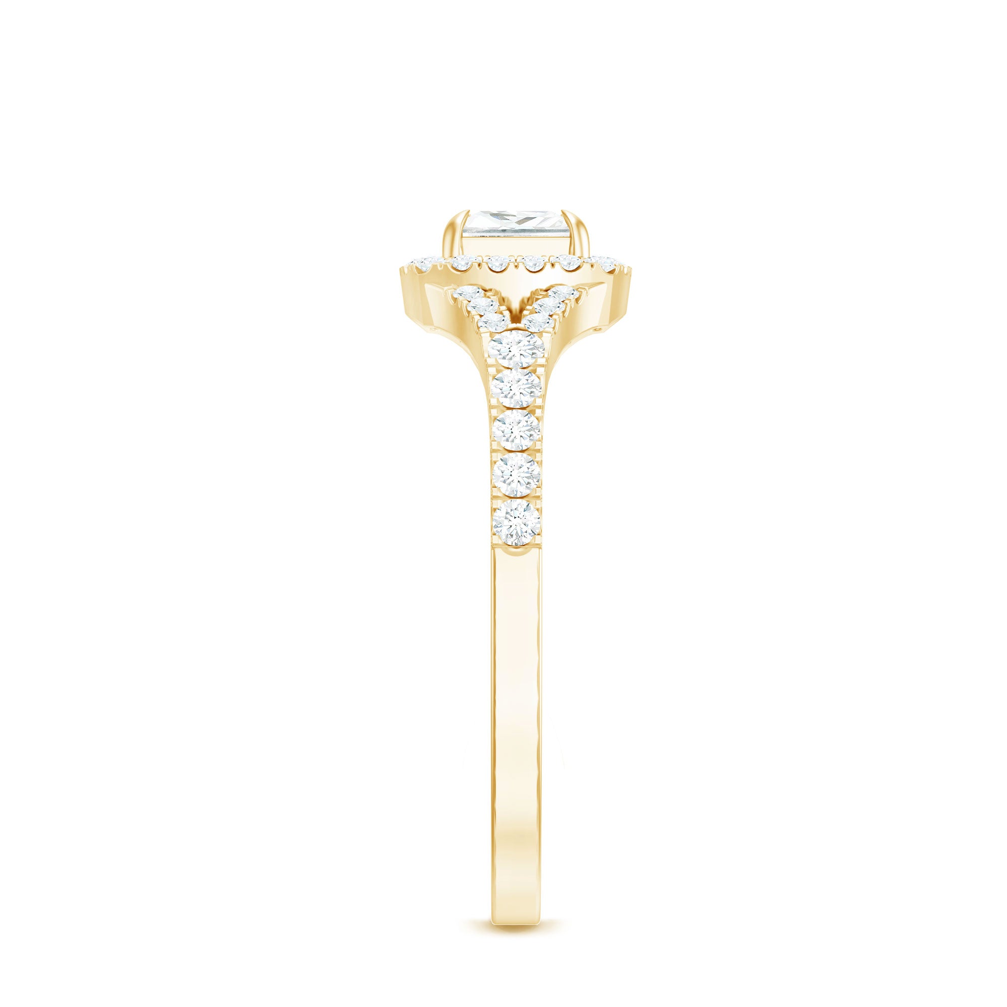 Princess Cut Moissanite Halo Engagement Ring with Split Shank D-VS1 - Rosec Jewels
