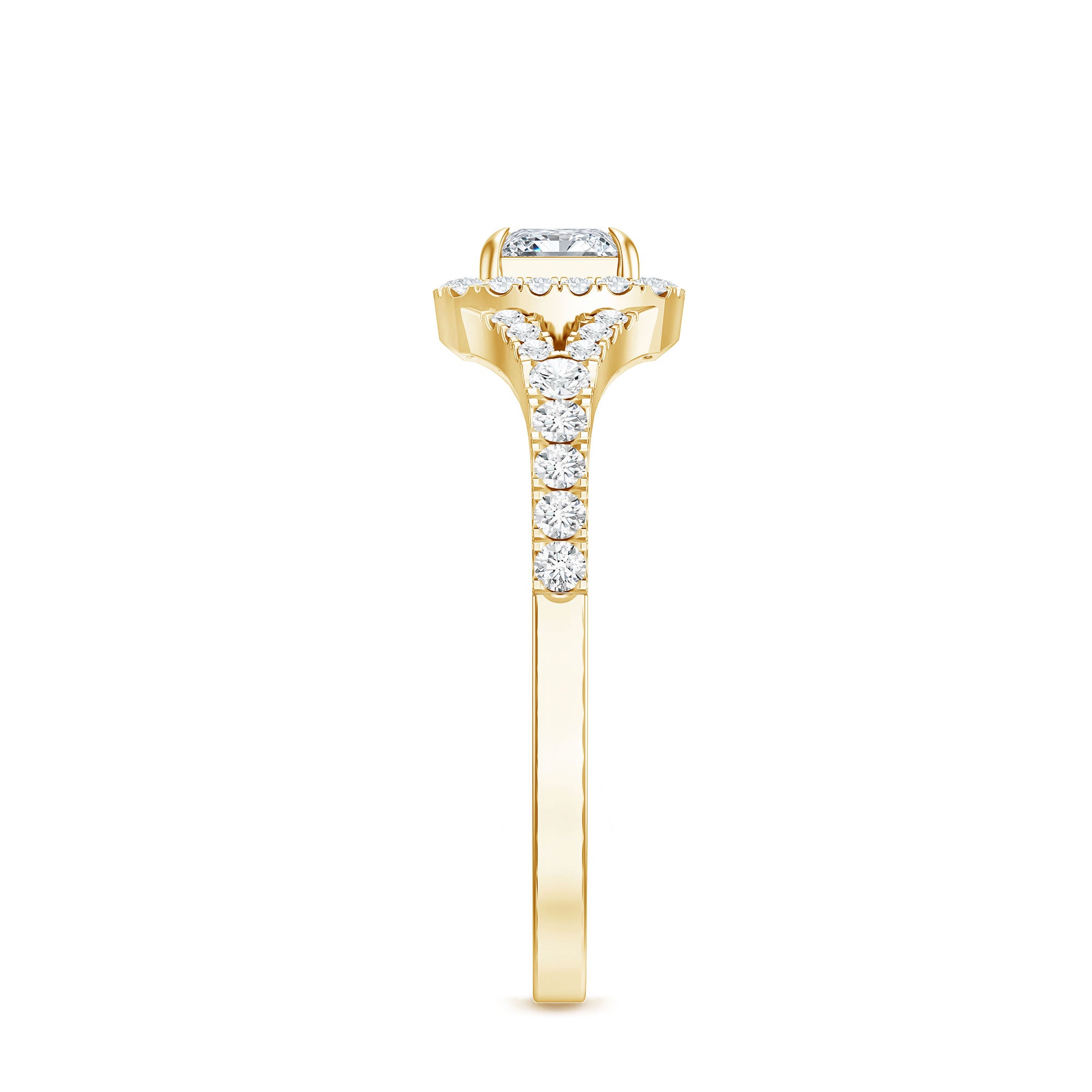 Princess Cut Moissanite Halo Engagement Ring with Split Shank D-VS1 - Rosec Jewels