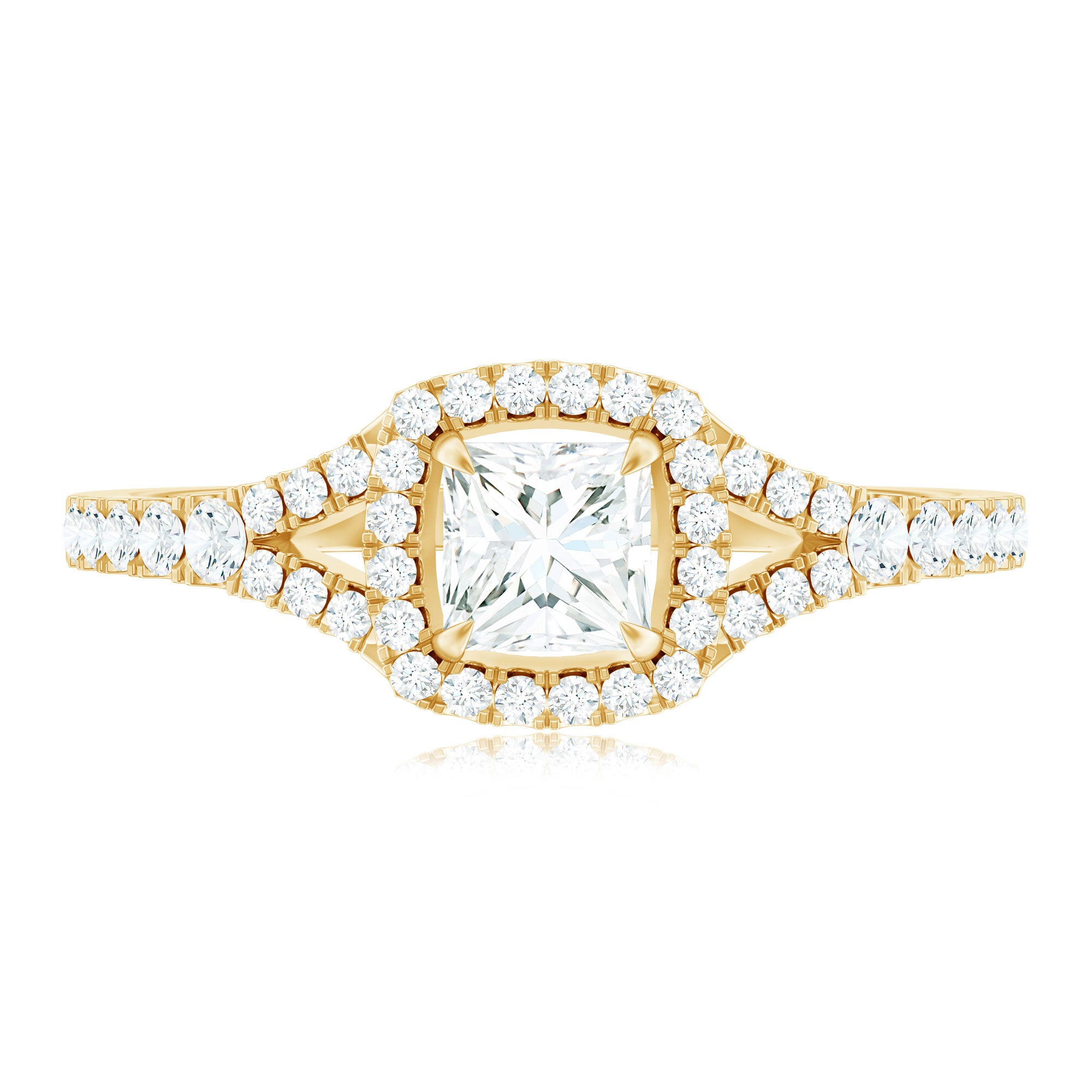 Princess Cut Moissanite Halo Engagement Ring with Split Shank D-VS1 - Rosec Jewels