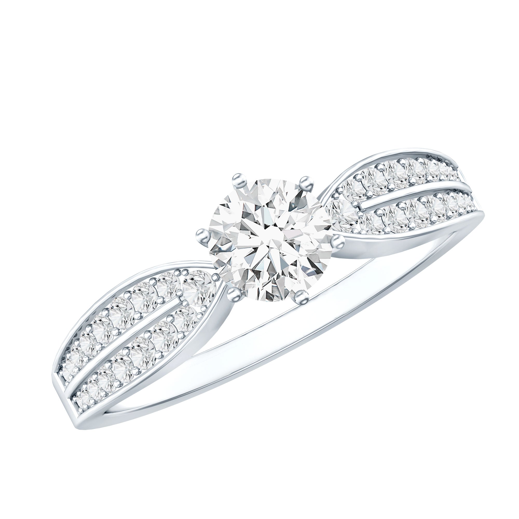 Elegant Round Moissanite Engagement Ring with Side Stones