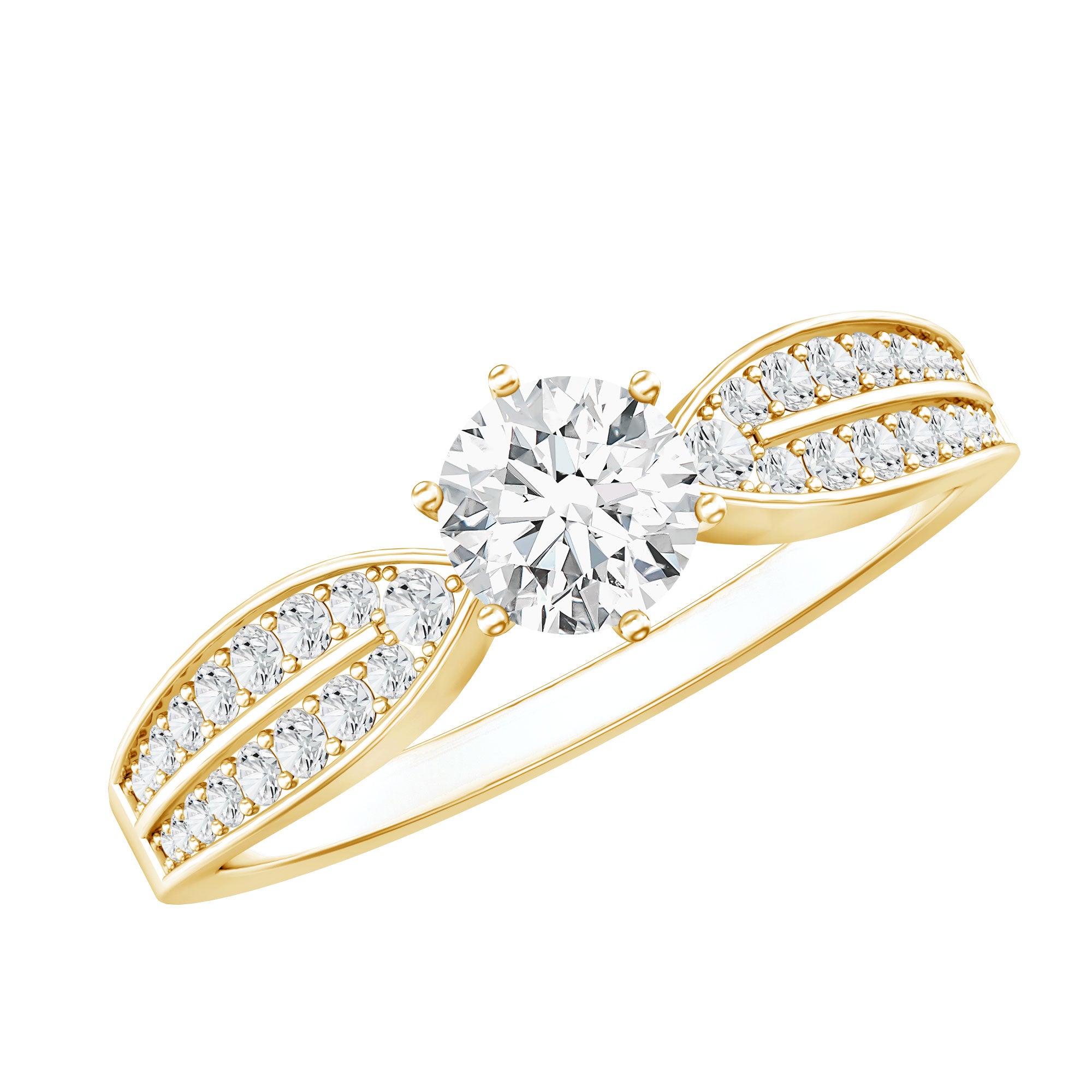 Elegant Round Moissanite Engagement Ring with Side Stones D-VS1 - Rosec Jewels