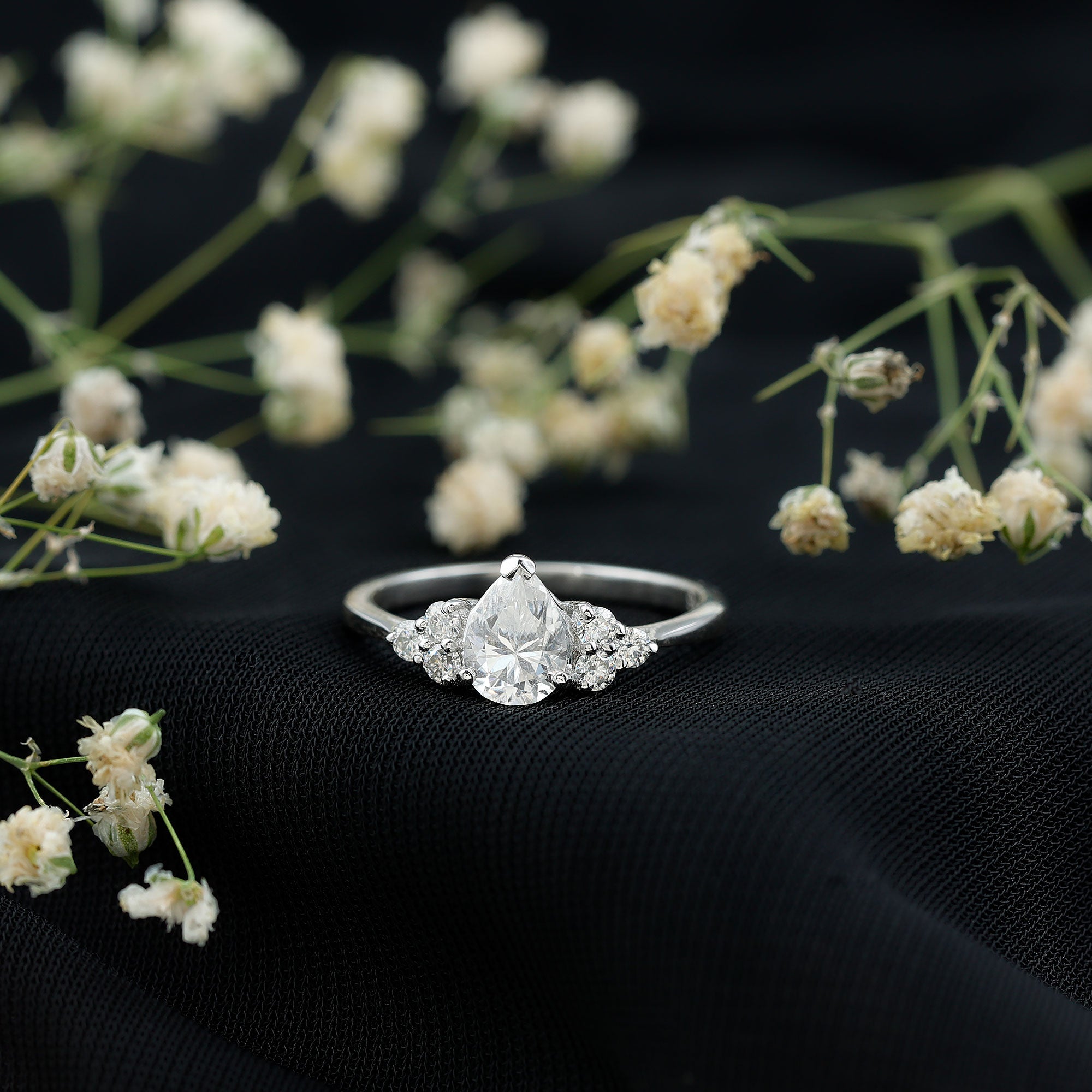 Brilliant Cut Moissanite Trio Engagement Ring For Women D-VS1 - Rosec Jewels