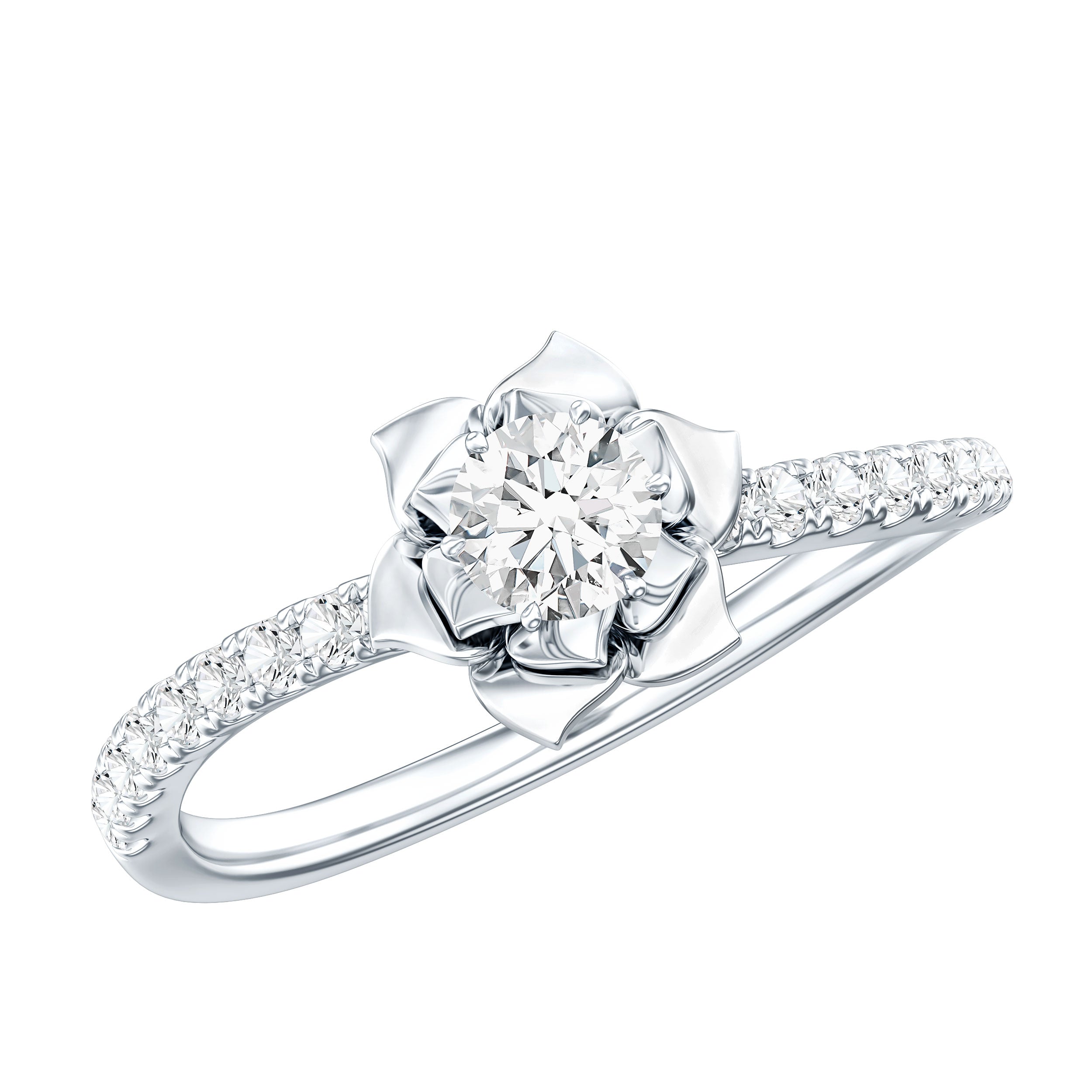 Floral Inspired Moissanite Engagement Ring in Gold