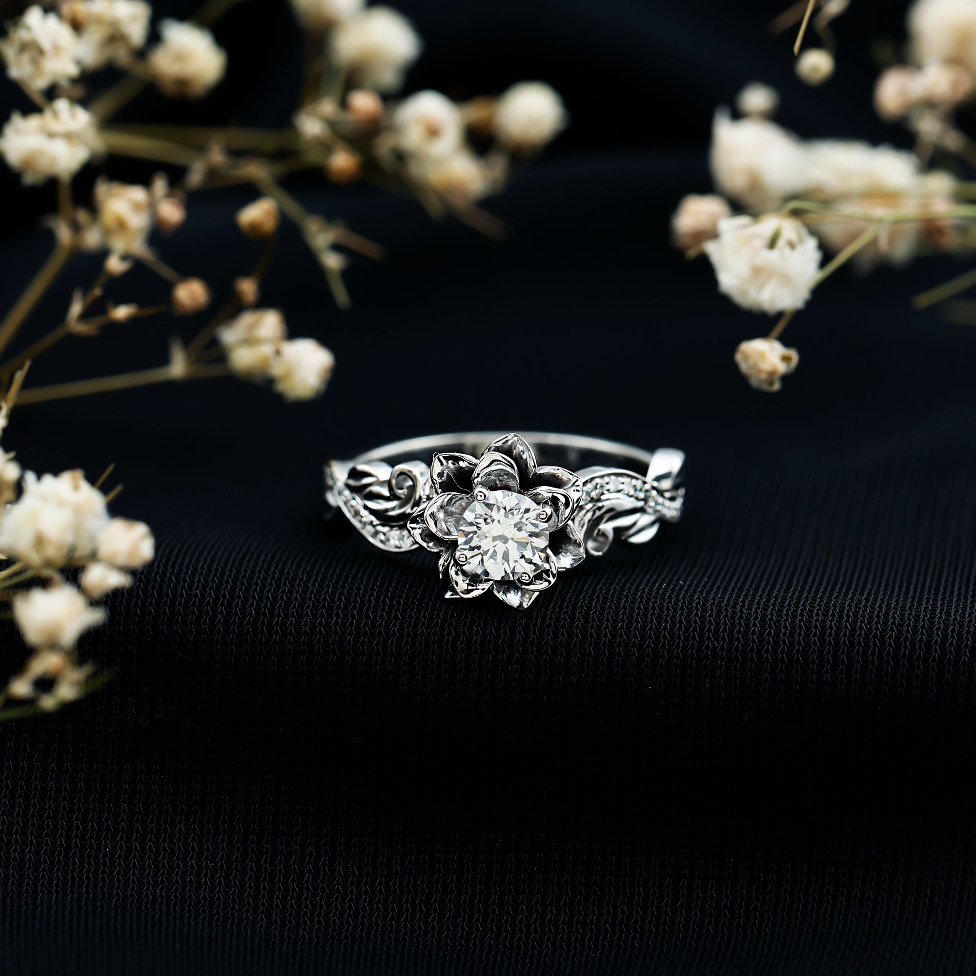 Certified Flower Inspired Moissanite Engagement Ring For Women D-VS1 - Rosec Jewels