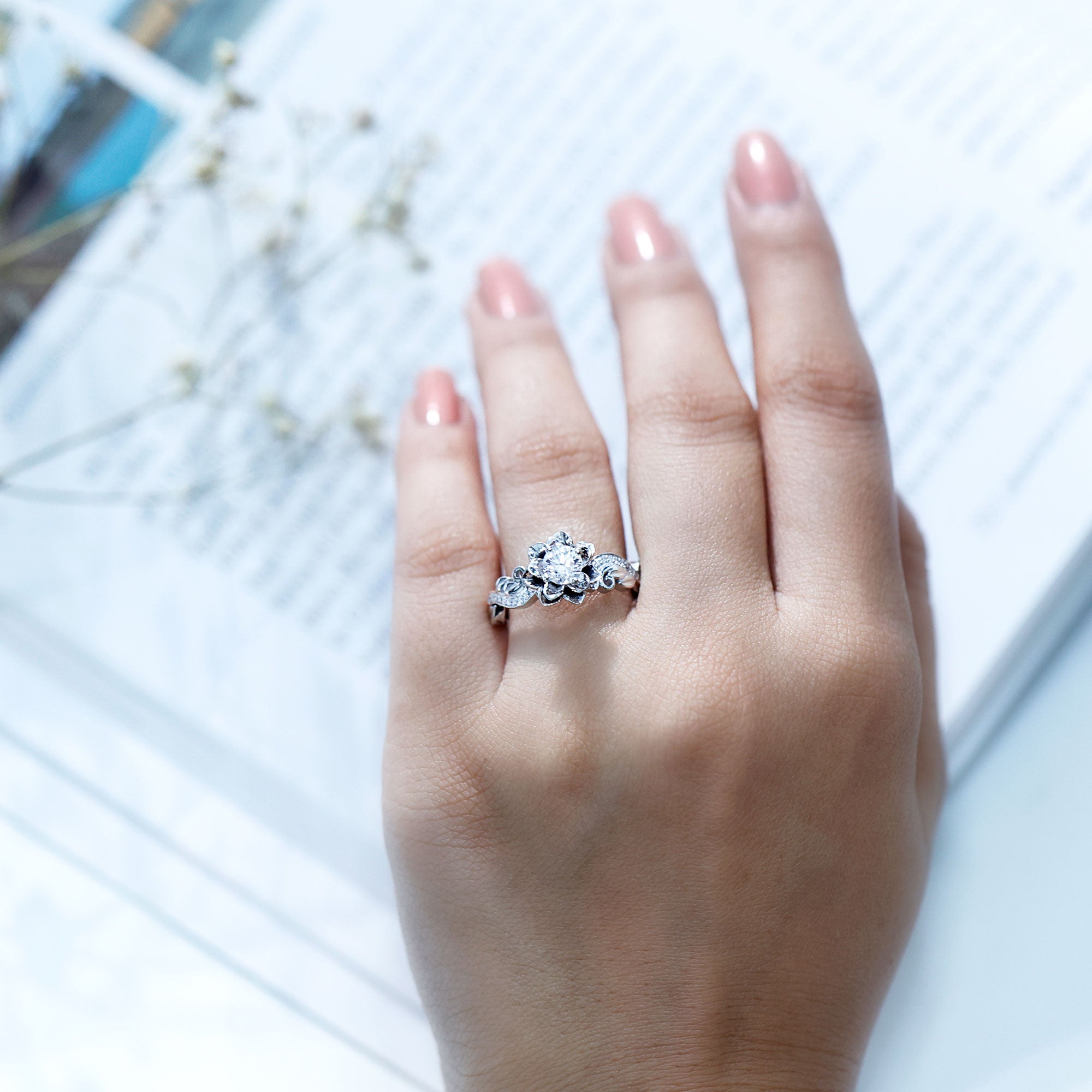 Certified Flower Inspired Moissanite Engagement Ring For Women D-VS1 - Rosec Jewels