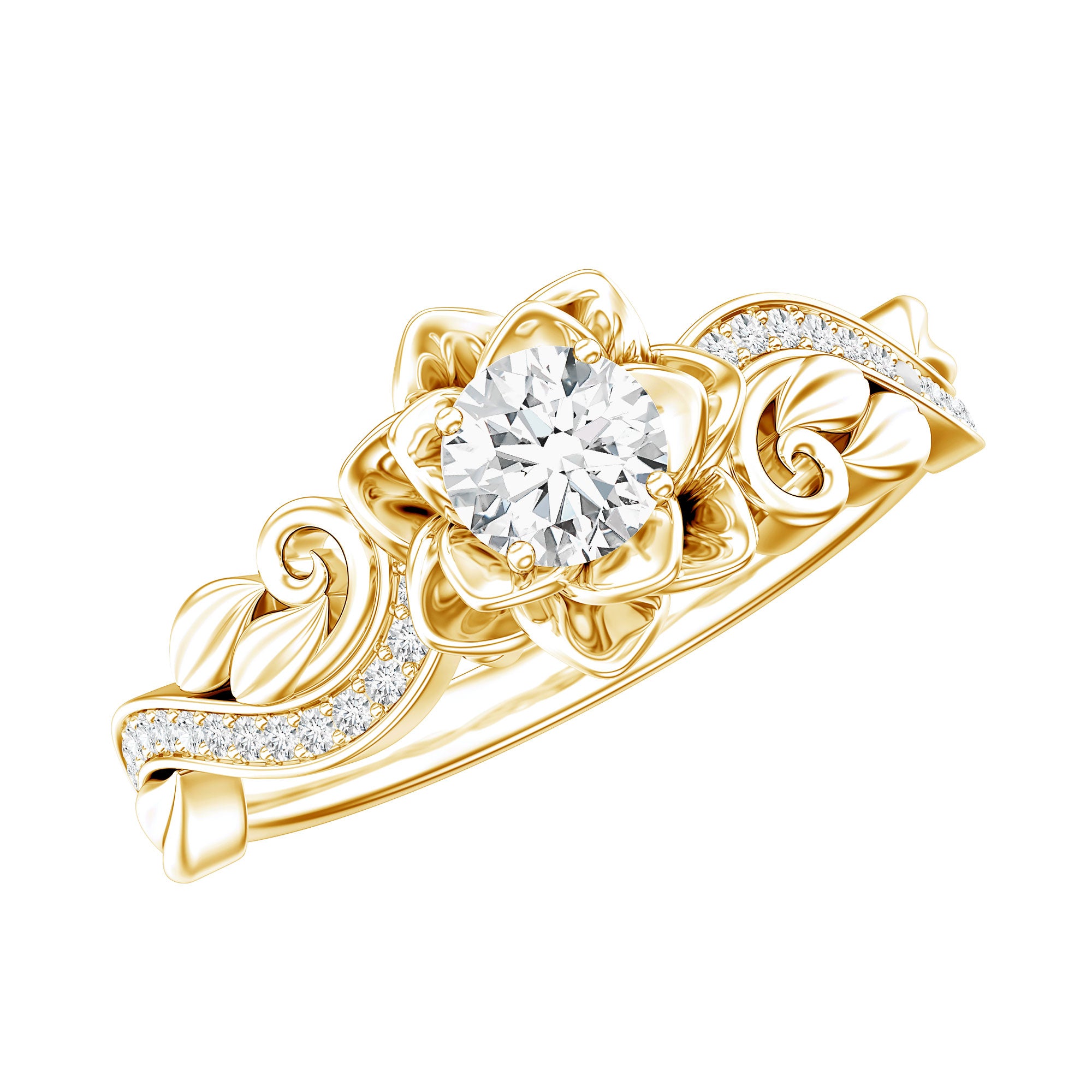 Certified Flower Inspired Moissanite Engagement Ring For Women D-VS1 - Rosec Jewels